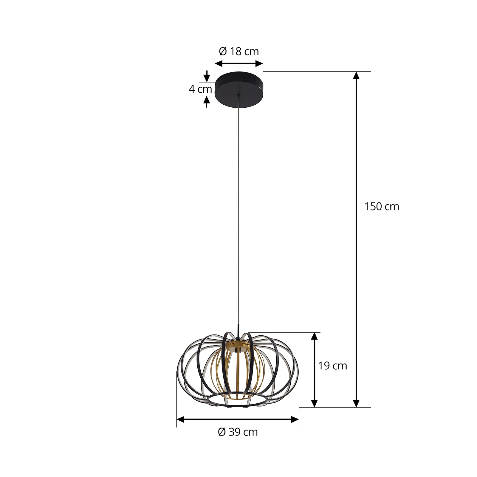 Lucande LED pendant light Birger, black/gold, iron