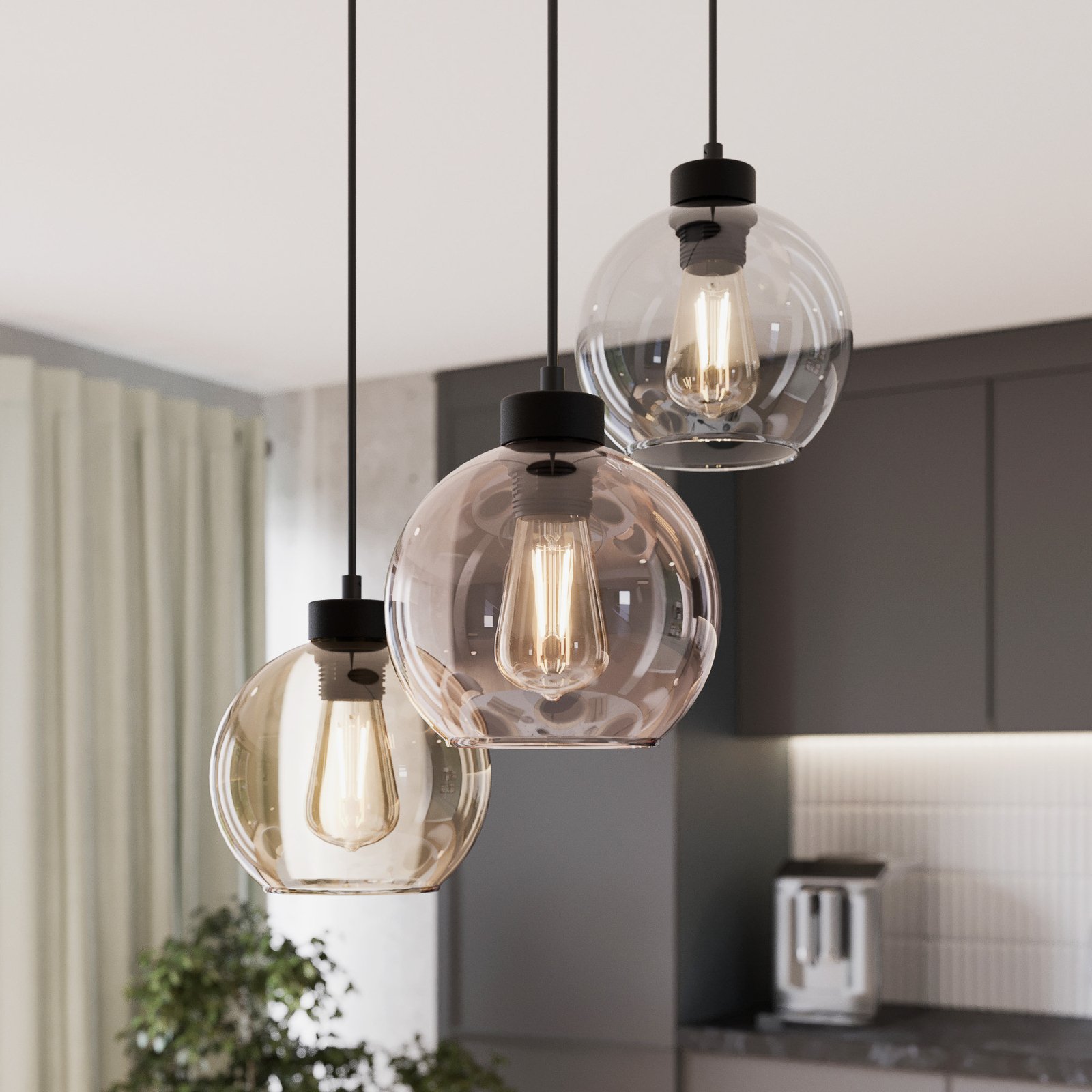 Cubus Hängeleuchte Ø 50 cm 3-flammig klar/honig braun Glas