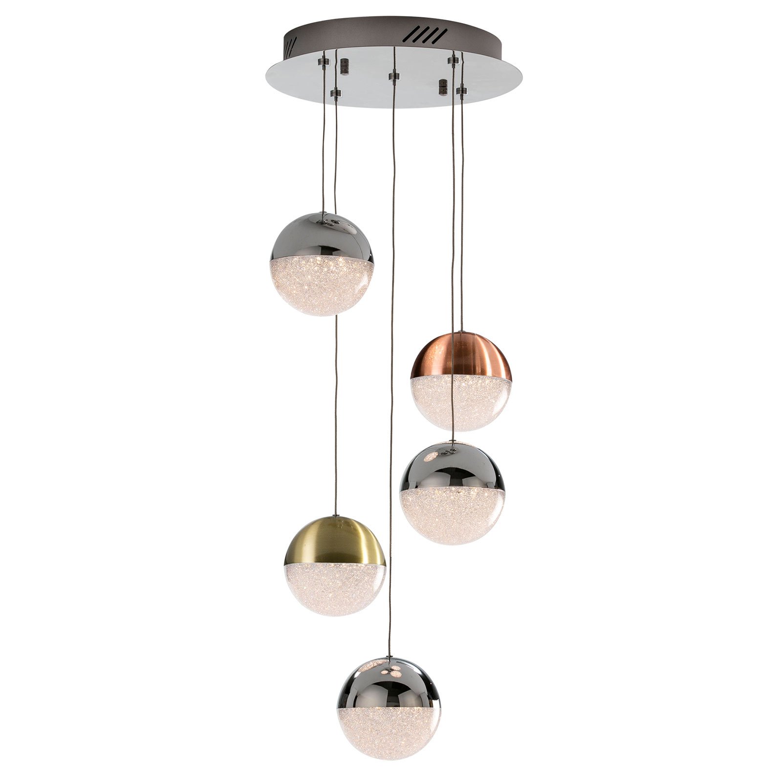 Sphere LED hanging light, multicoloured, 5-bulb
