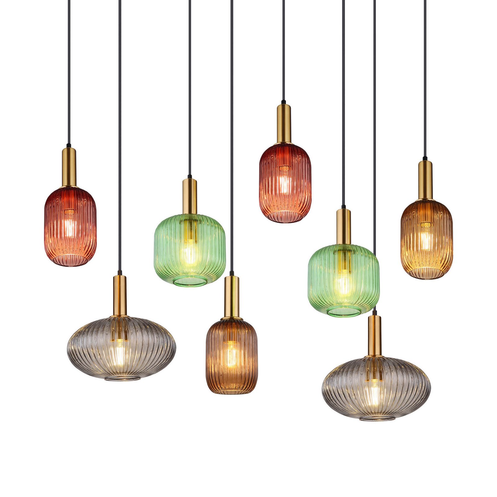 Normy pendant light, length 125 cm, colourful, glass, 8-bulb.