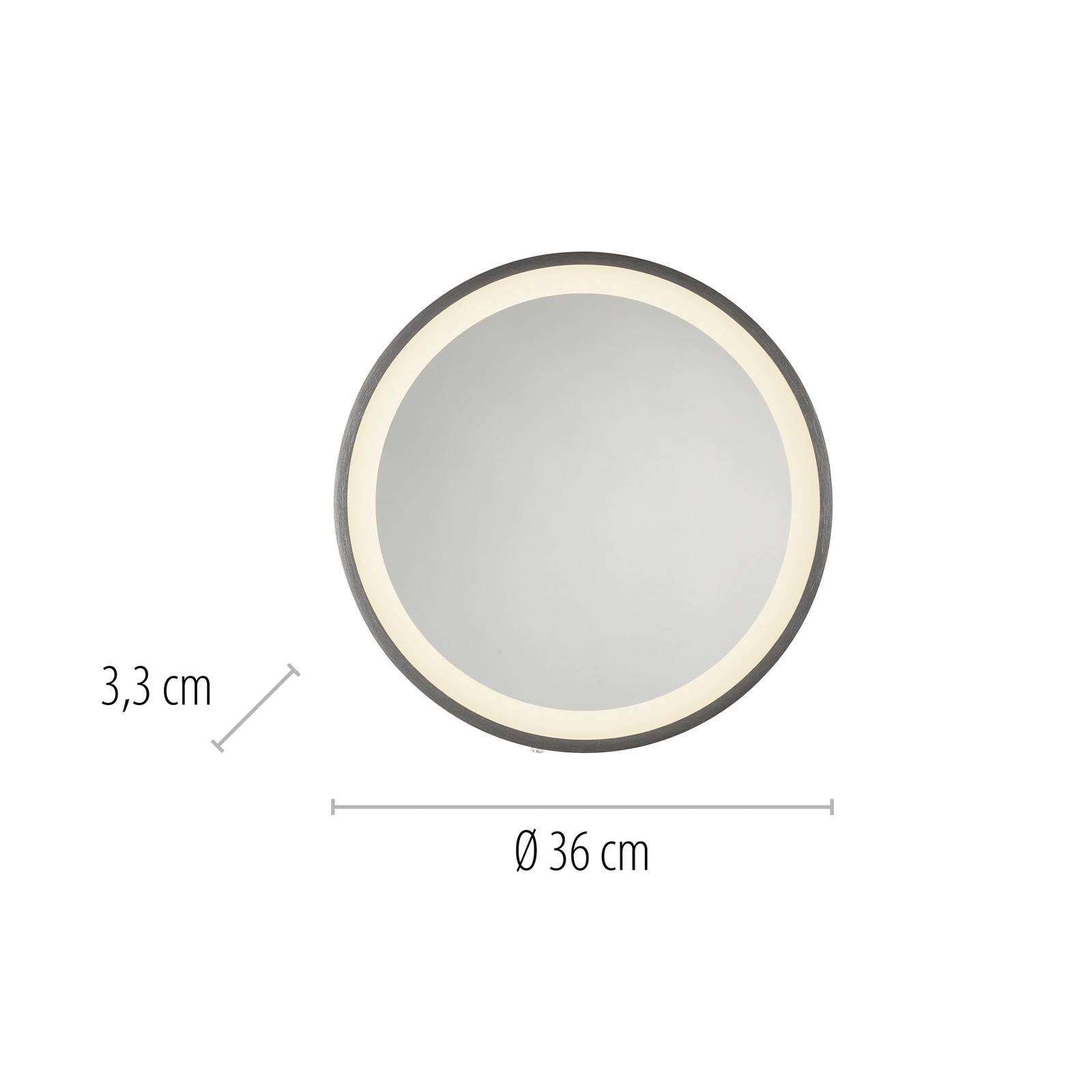 Lustro ścienne LED VIDRO, szare, Ø 36 cm, powerbank, przełącznik