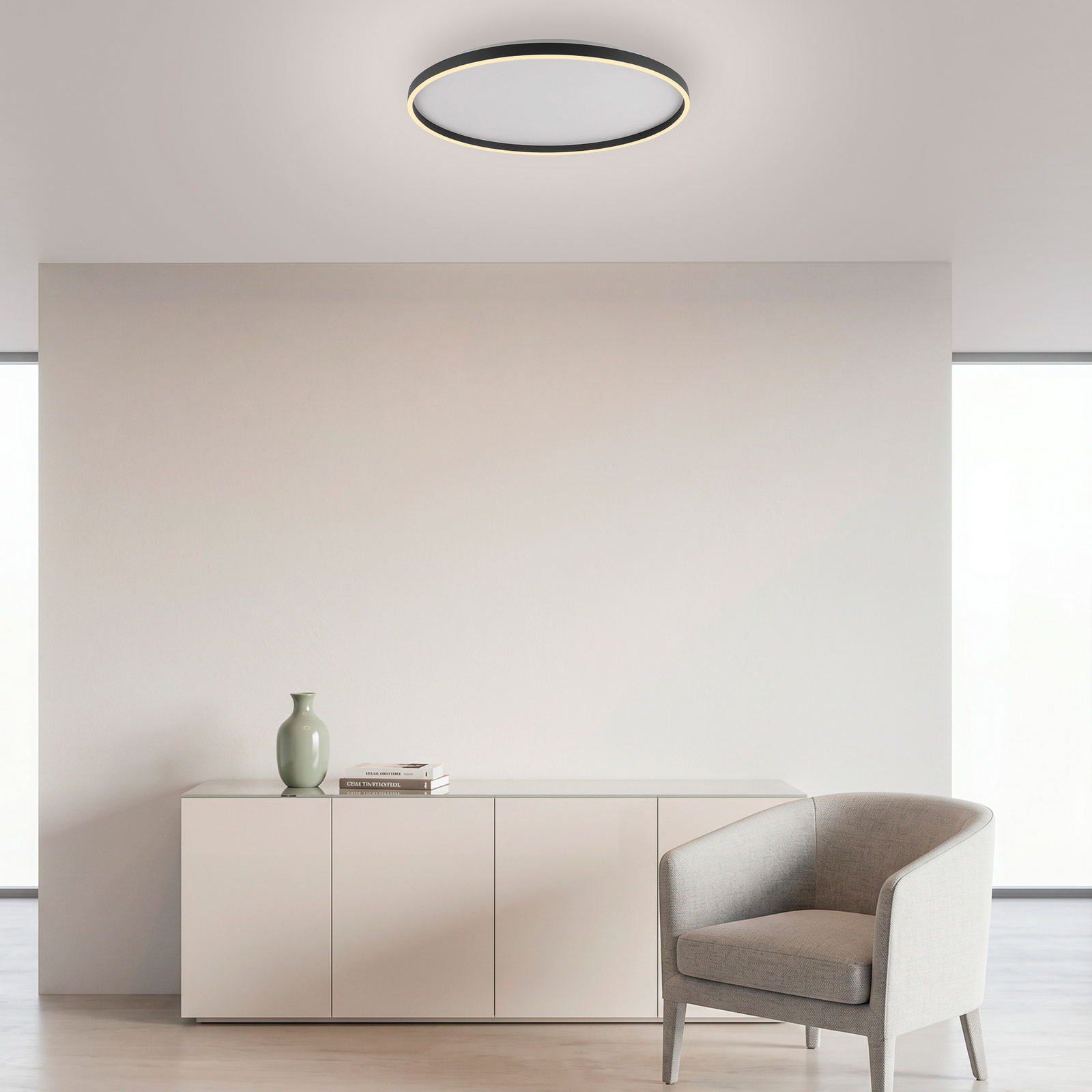 LED-Deckenlampe Madlen, schwarz, Ø 60 cm, Alu, 3.000 K, dim