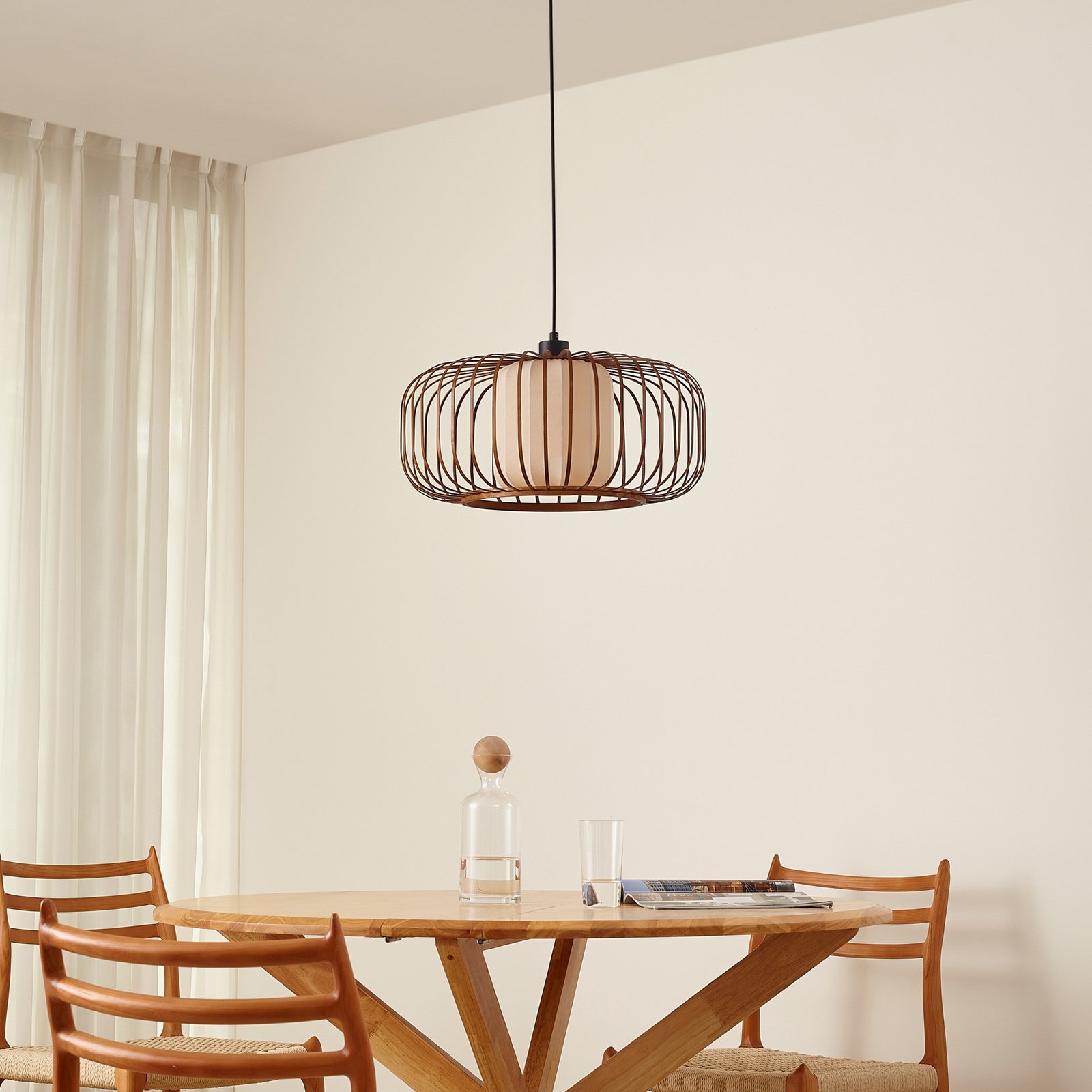 Lindby Davella pendant light, Ø 50 cm, bamboo, textile