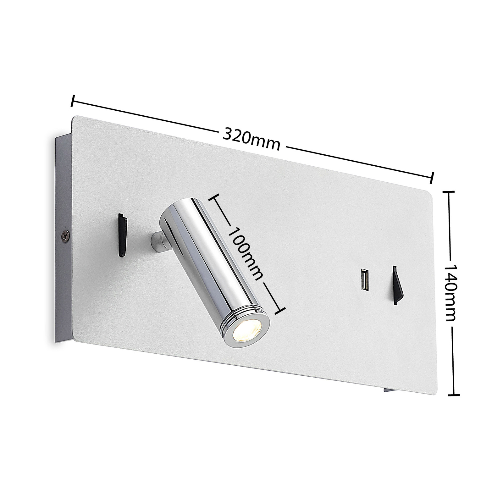 Lucande LED fali lámpa Kimo, szögletes, fehér, alumínium, USB