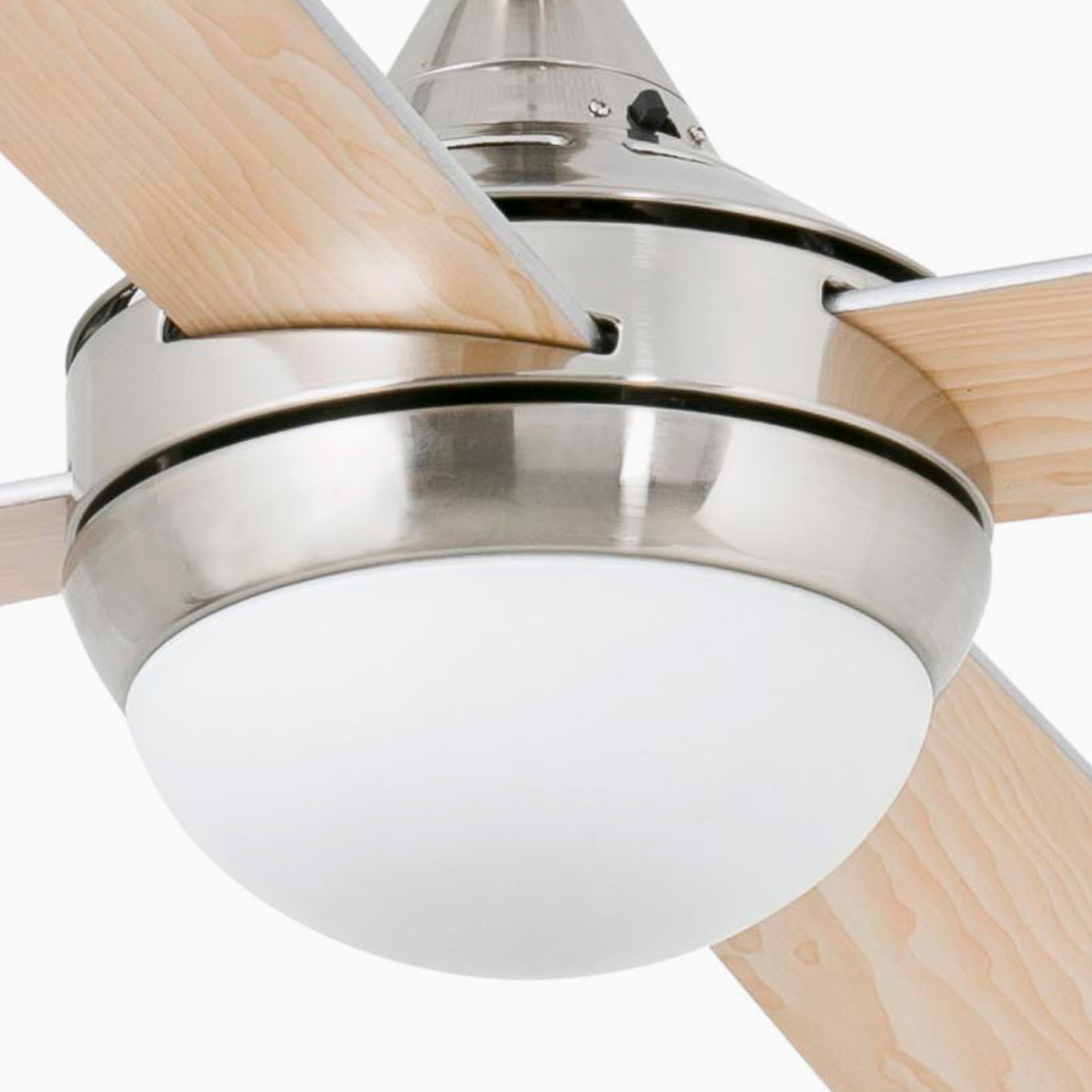Mini Icaria S ceiling fan, light nickel/wood