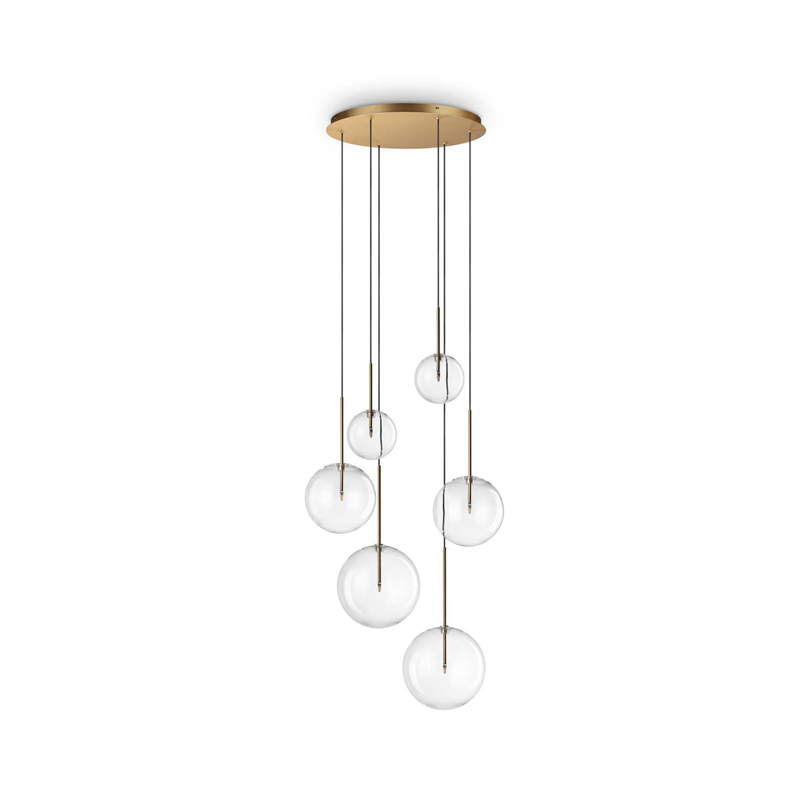 Ideal Lux Equinoxe hanging light 6-light brass-coloured clear glass