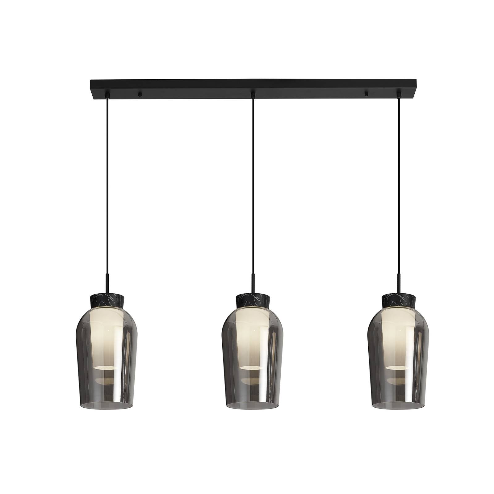 Hängeleuchte Nora, schwarz, chrom, 3-flammig, Balken, Glas