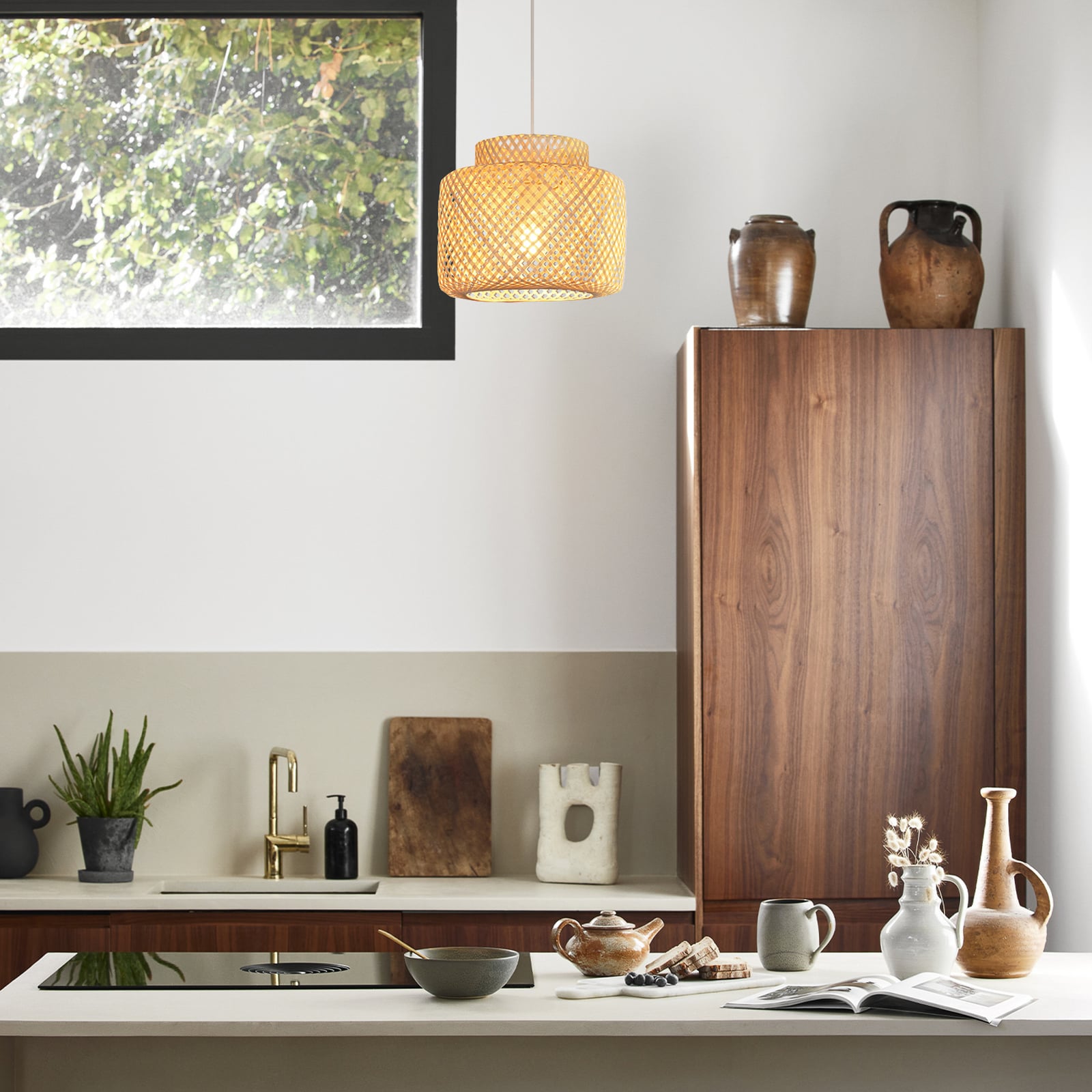 Makassar pendant light, bamboo, Ø 30 cm, bamboo