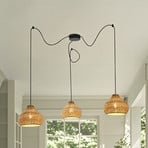 Lucande outdoor hanging light Taniola, 3-bulb, beige, rattan