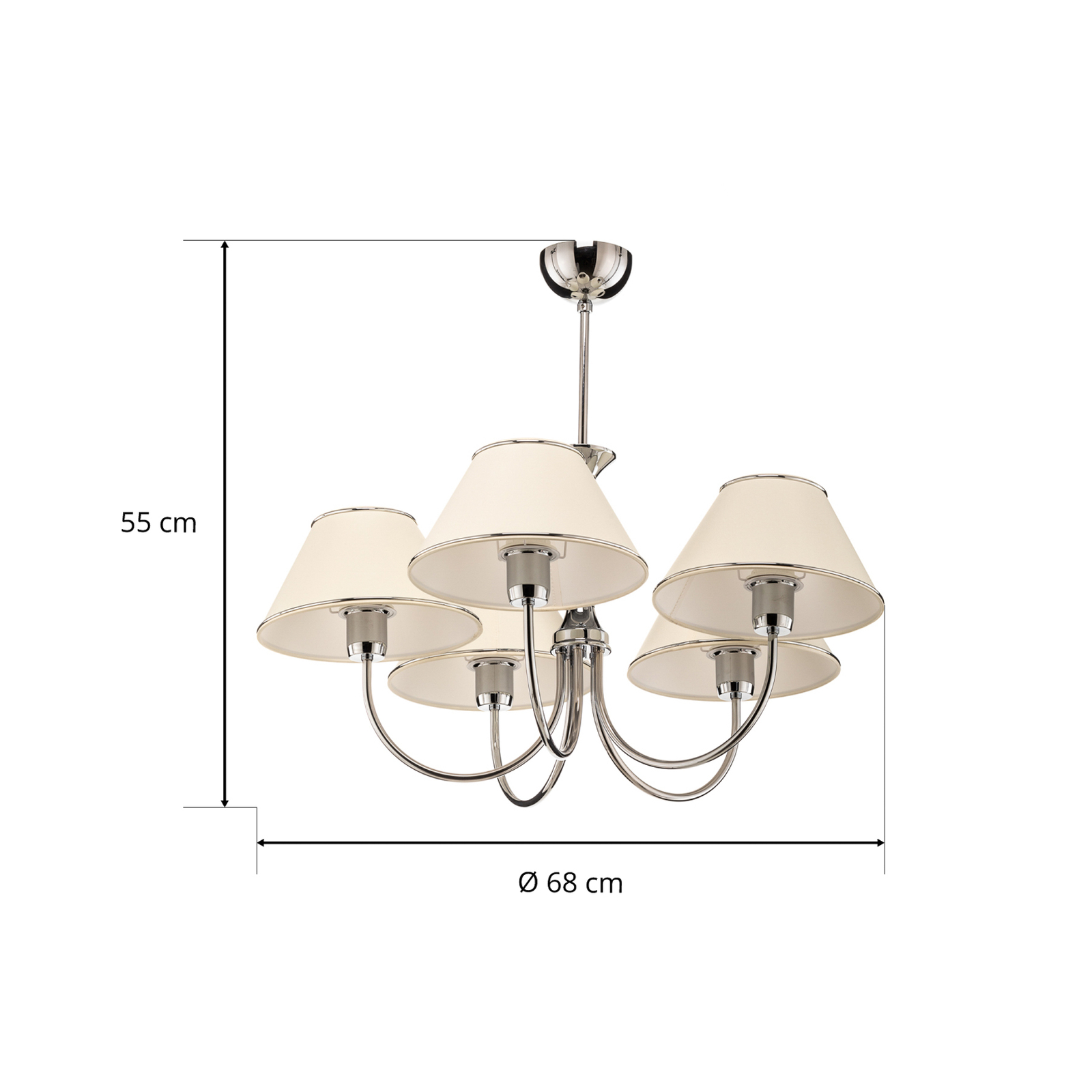 London chandelier, chrome/cream, five-bulb