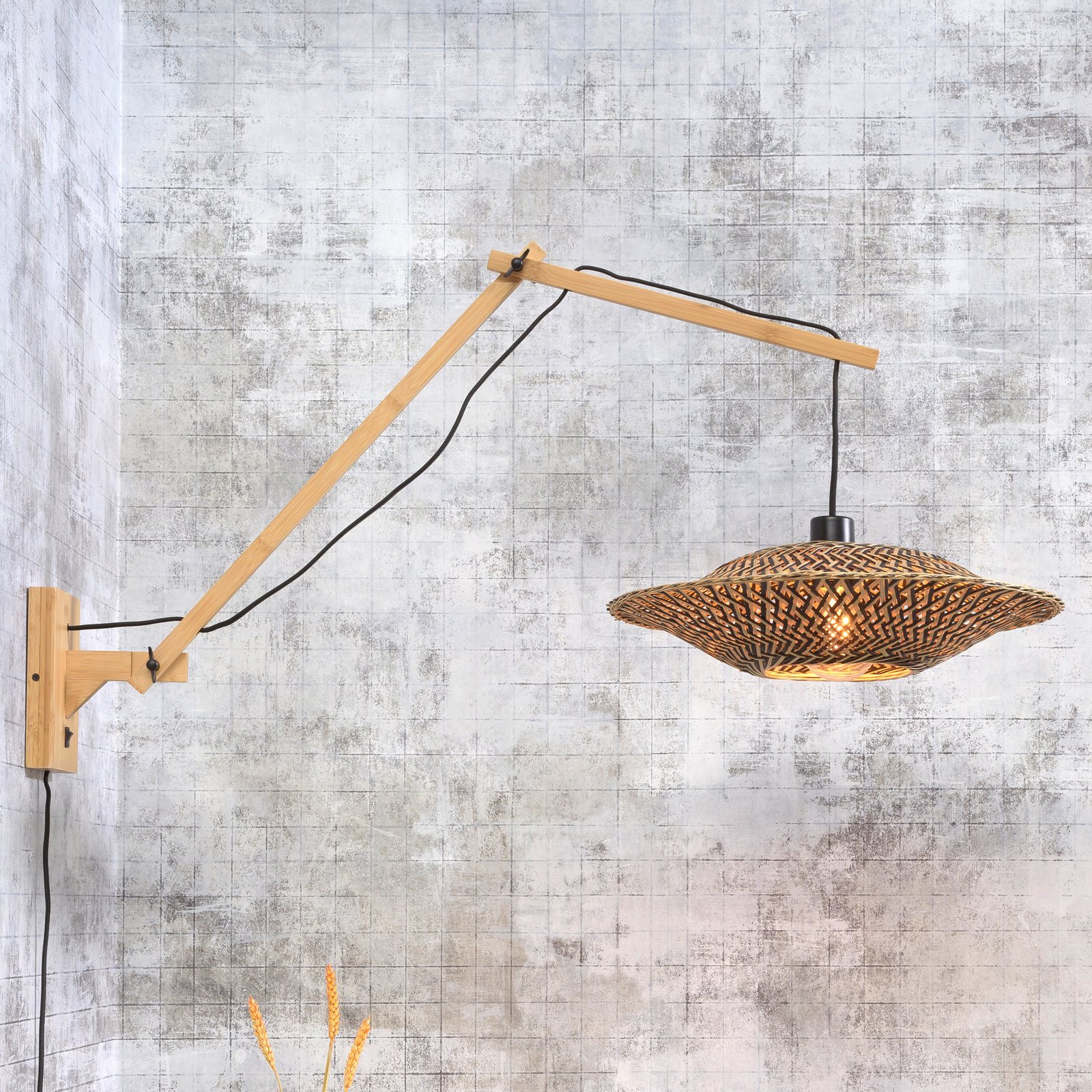 GOOD & MOJO Bali wall lamp 2 arms, Natur frame