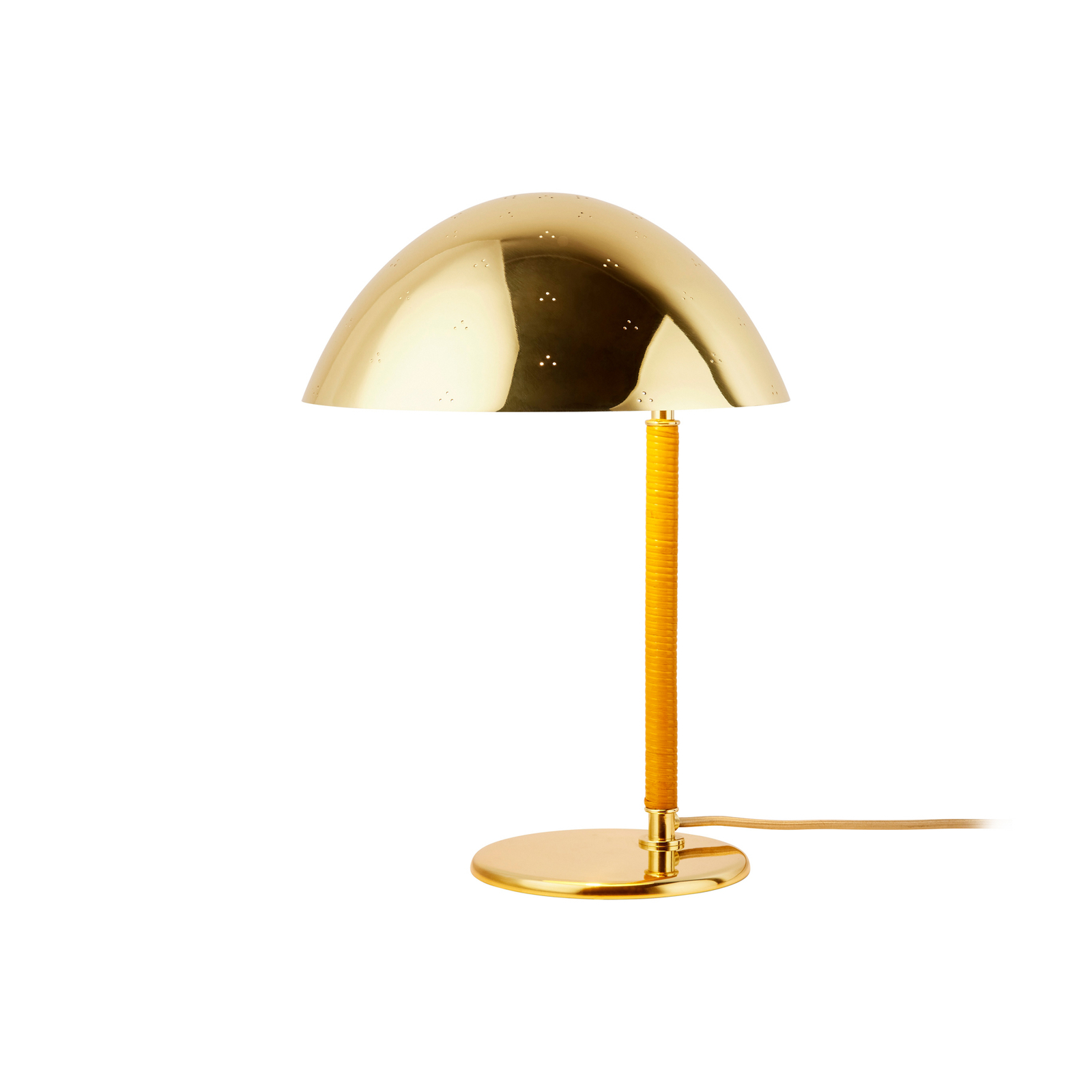 Lampada da tavolo Gubi 9209, ottone, rattan, altezza 36,5 cm