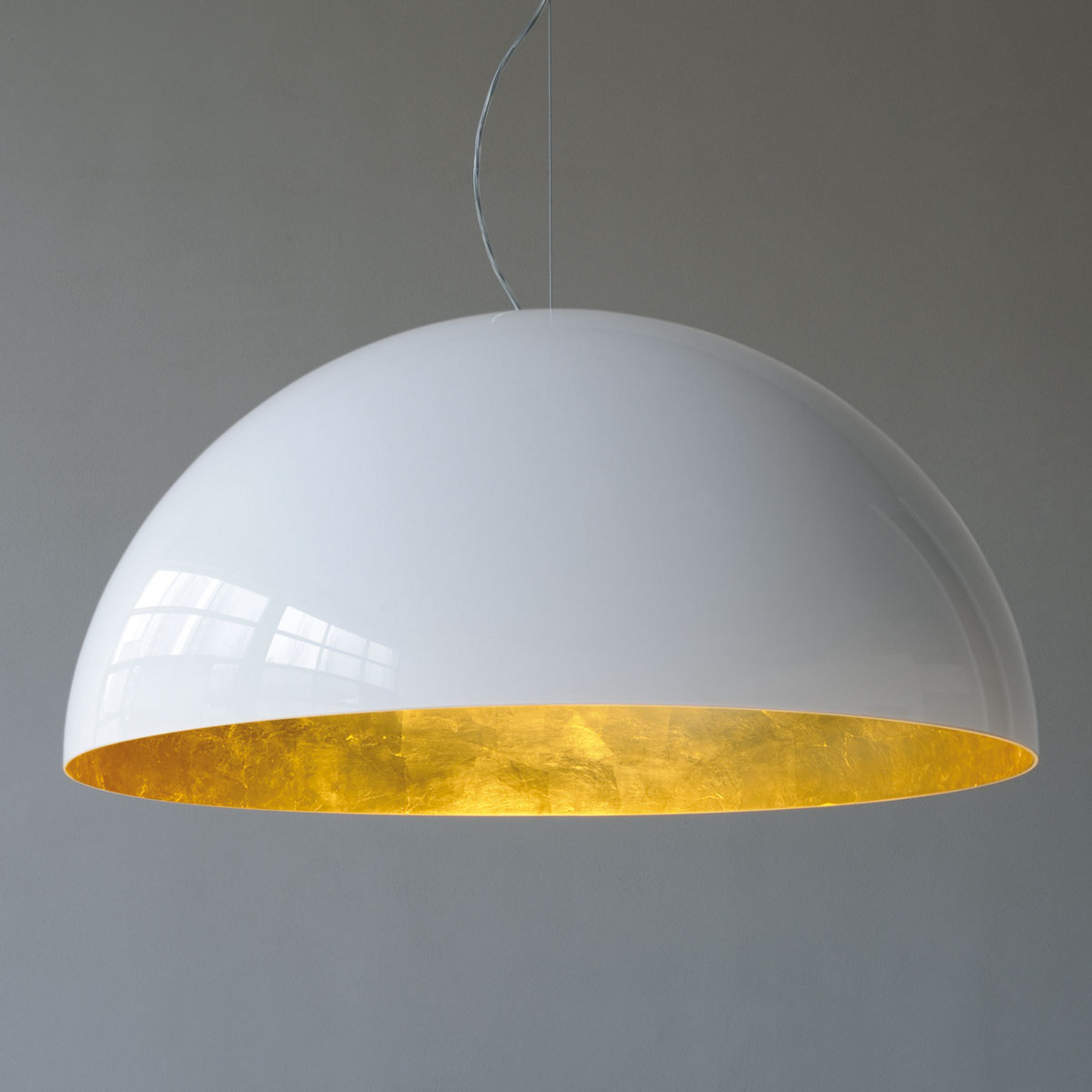 Oluce Hängeleuchte Sonora, weiß-gold, Kunststoff, E27