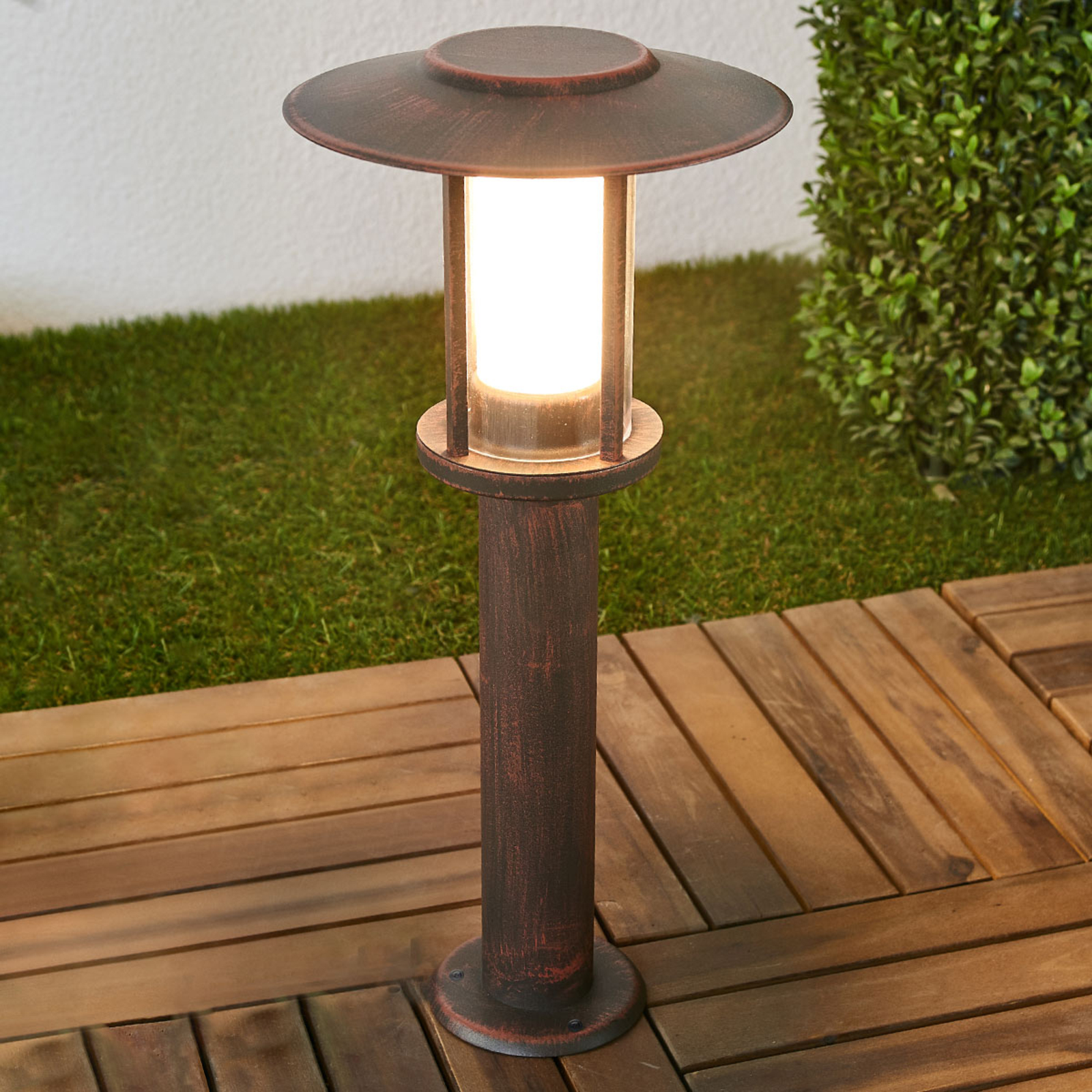 Lindby LED pillar lamp Pavlos in rust, stainless steel, polycarbonate, 5 W, energy efficiency: A+, H: 44 cm
