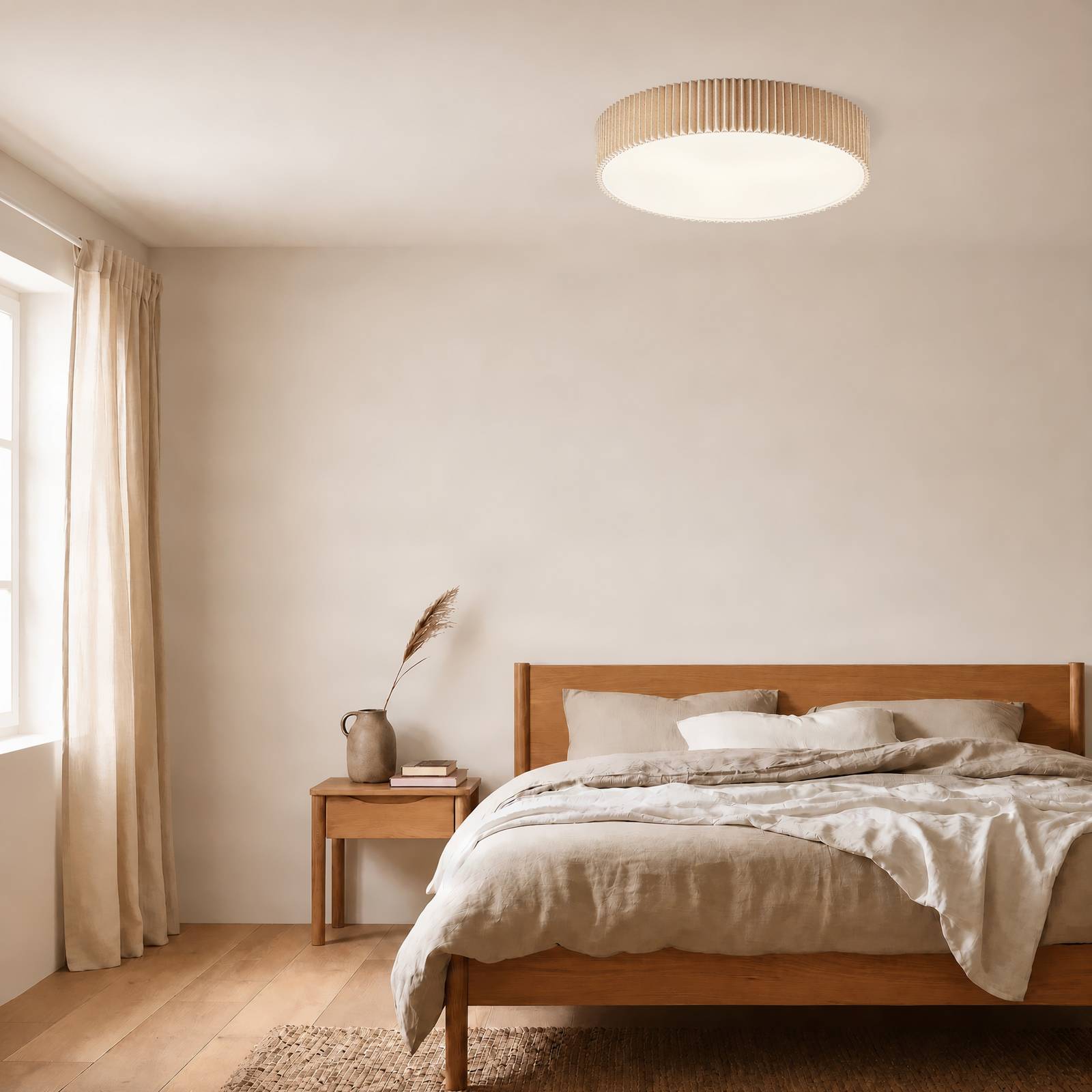 Lindby plafondlamp Zoey, Ø 52 cm, beige, linnen