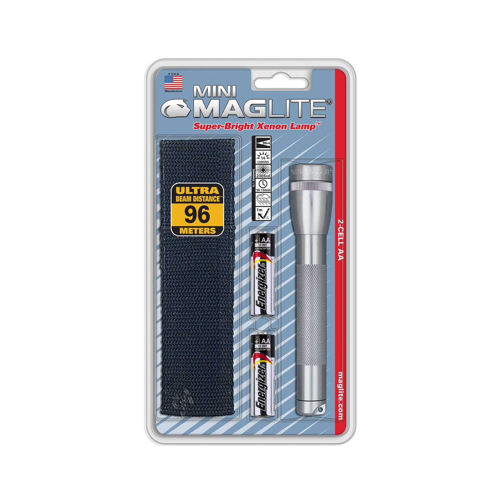 Maglite Xenon torch Mini, 2-Cell AA, Holster, grey