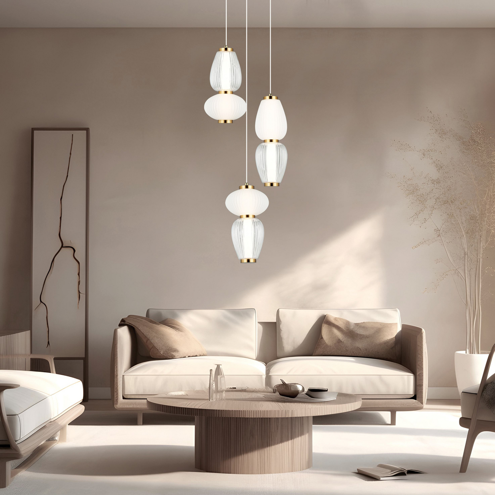 LED-Hängelampe Shiny, Ø 60 cm, klar/weiß, Glas