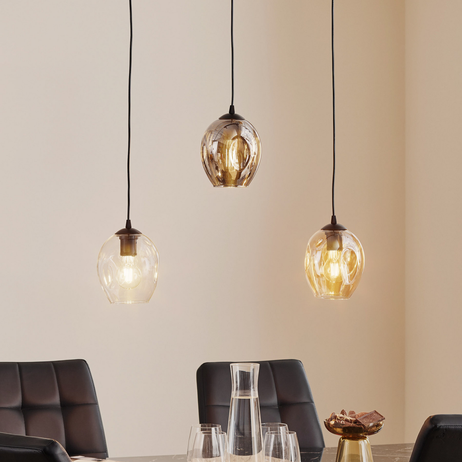 EMIBIG LIGHTING Lampă suspendată Starla dreaptă 3 becuri grafit/chihlimbar/transparent - Camera de zi / sufragerie - Modern - negru grafit chihlimbar transparent - Sticlă