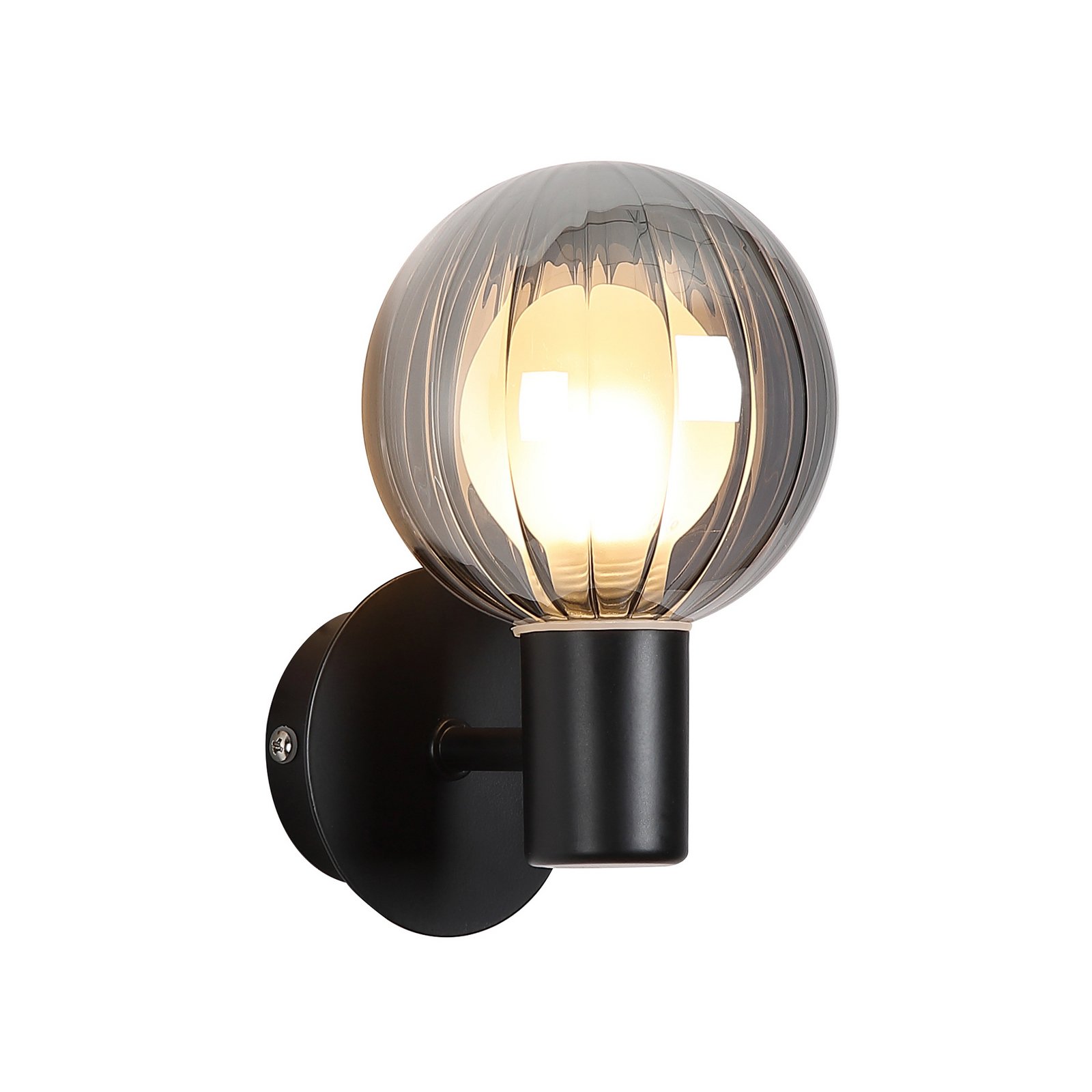 Badkamer wandlamp Lumisphere, zwart/rookgrijs, hoogte 12 cm glas