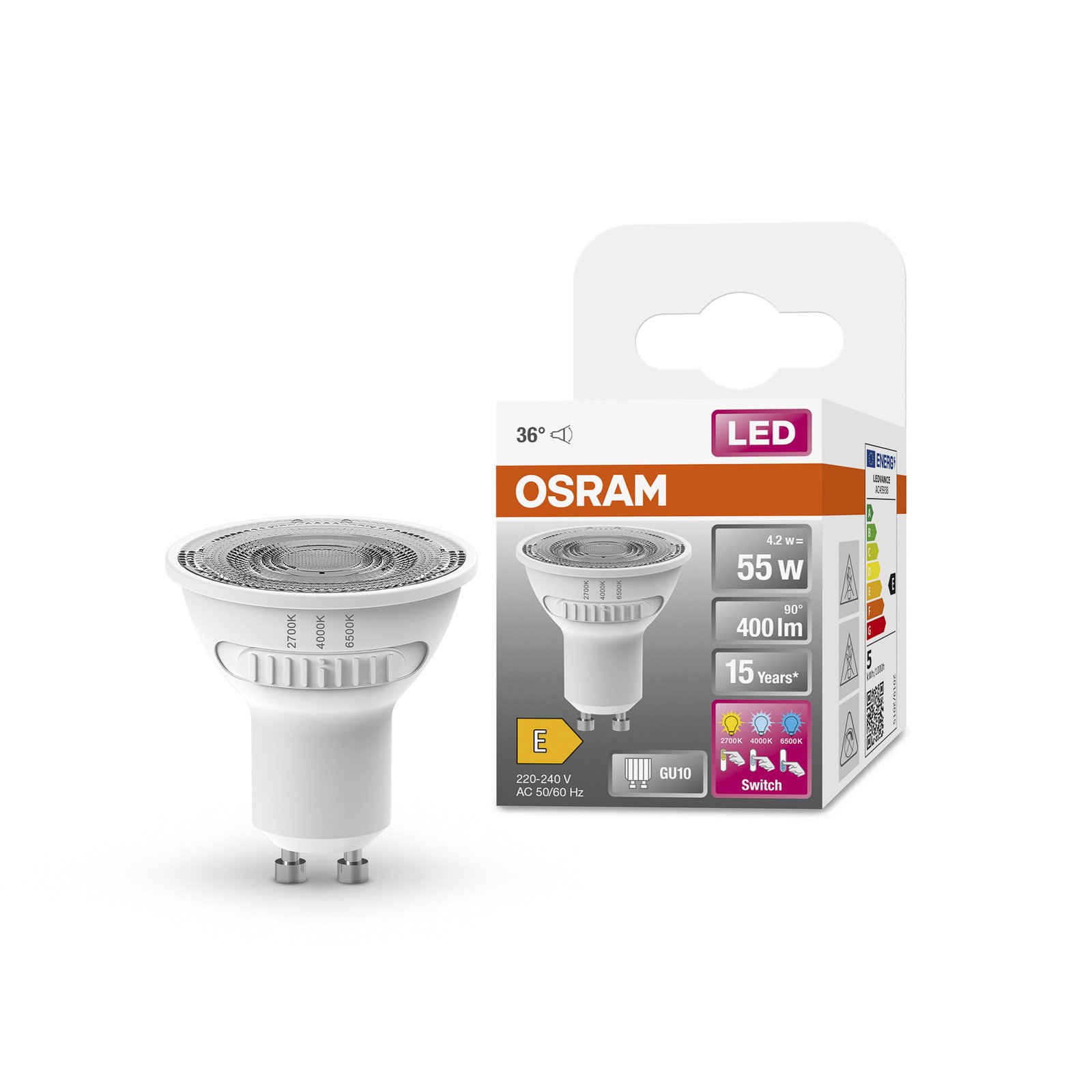 OSRAM LED-Reflektor GU10, PAR16, CCT, 4,2 W, 36°, 400 lm