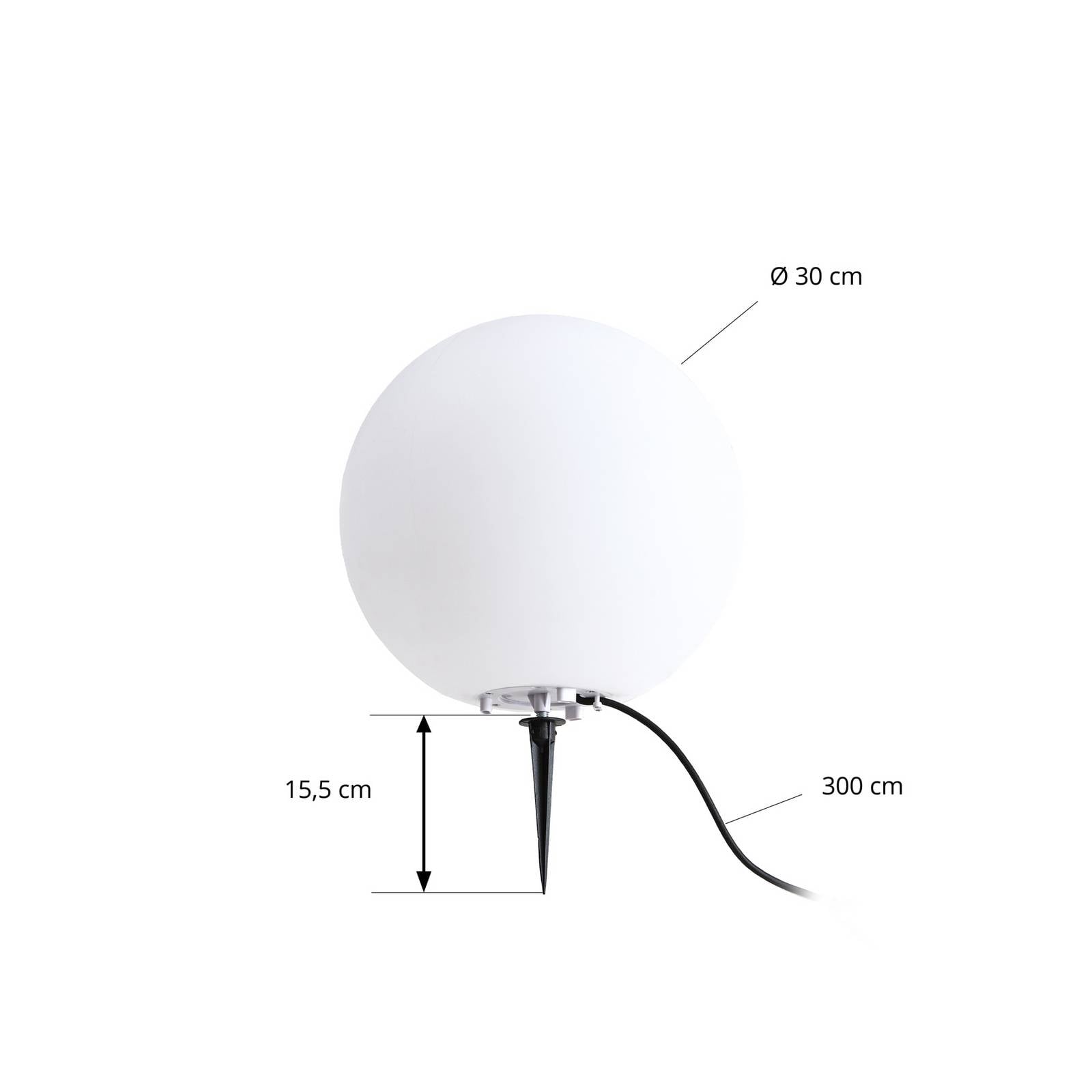 Lampa kulista Lindby Valyra, Ø 30 cm, IP54, szpikulec do ziemi