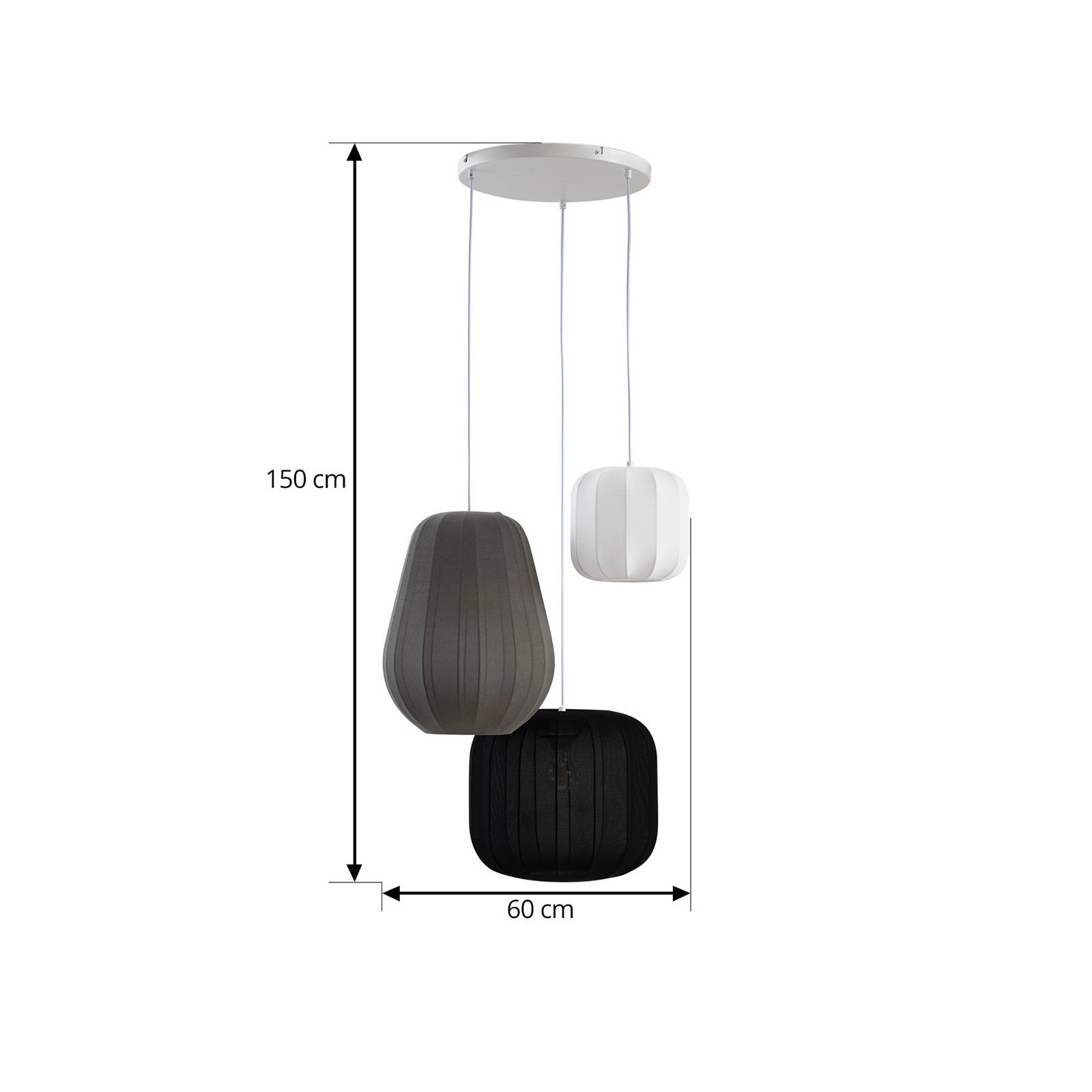 Lampa wisząca Lindby Helin, 3-punktowa, czarny/biały/szary, 60 cm