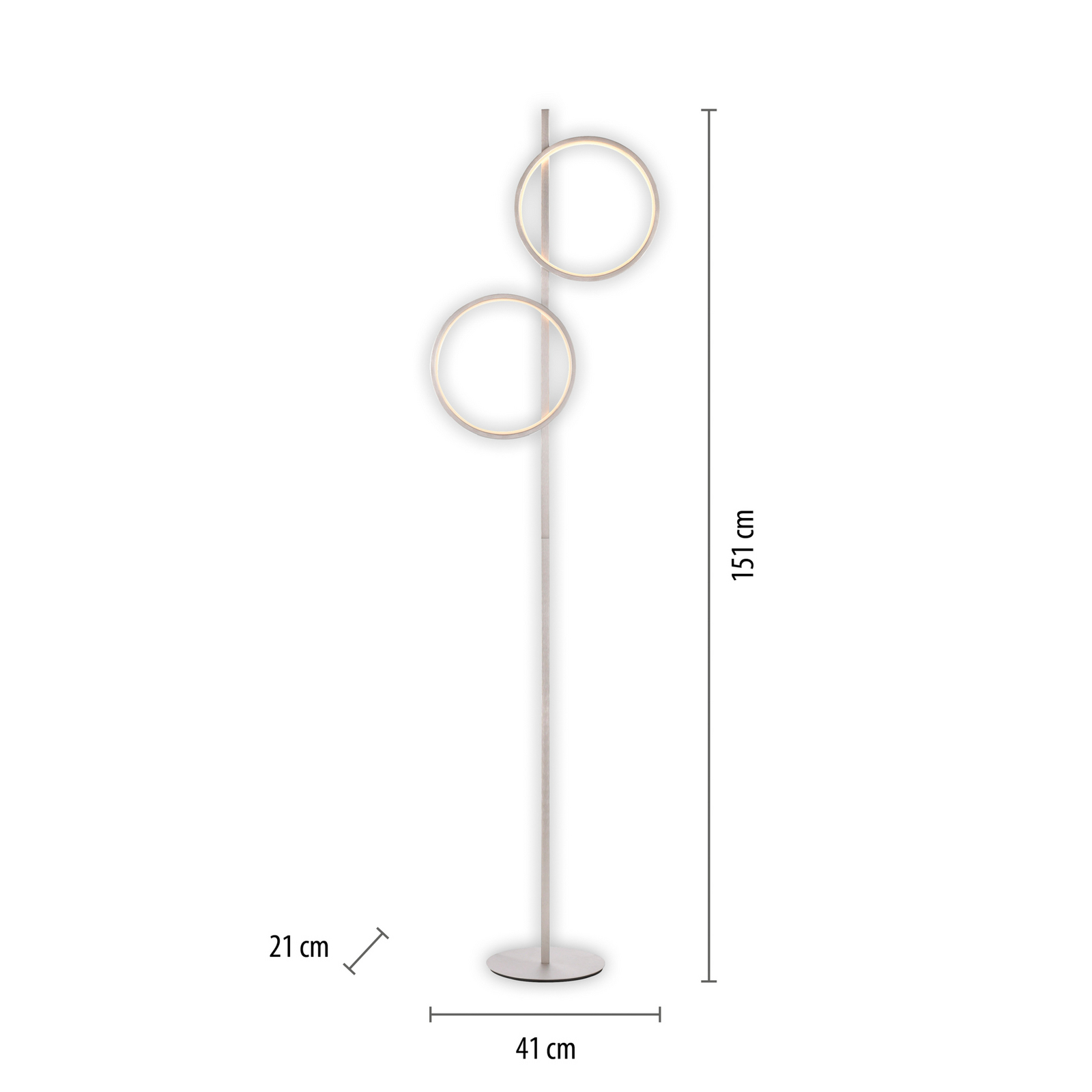 Lampadaire LED Mini-Ritus, argent, fer, 2 anneaux Lampadaire LED Mini-Ritus, argent, fer, 2 anneaux