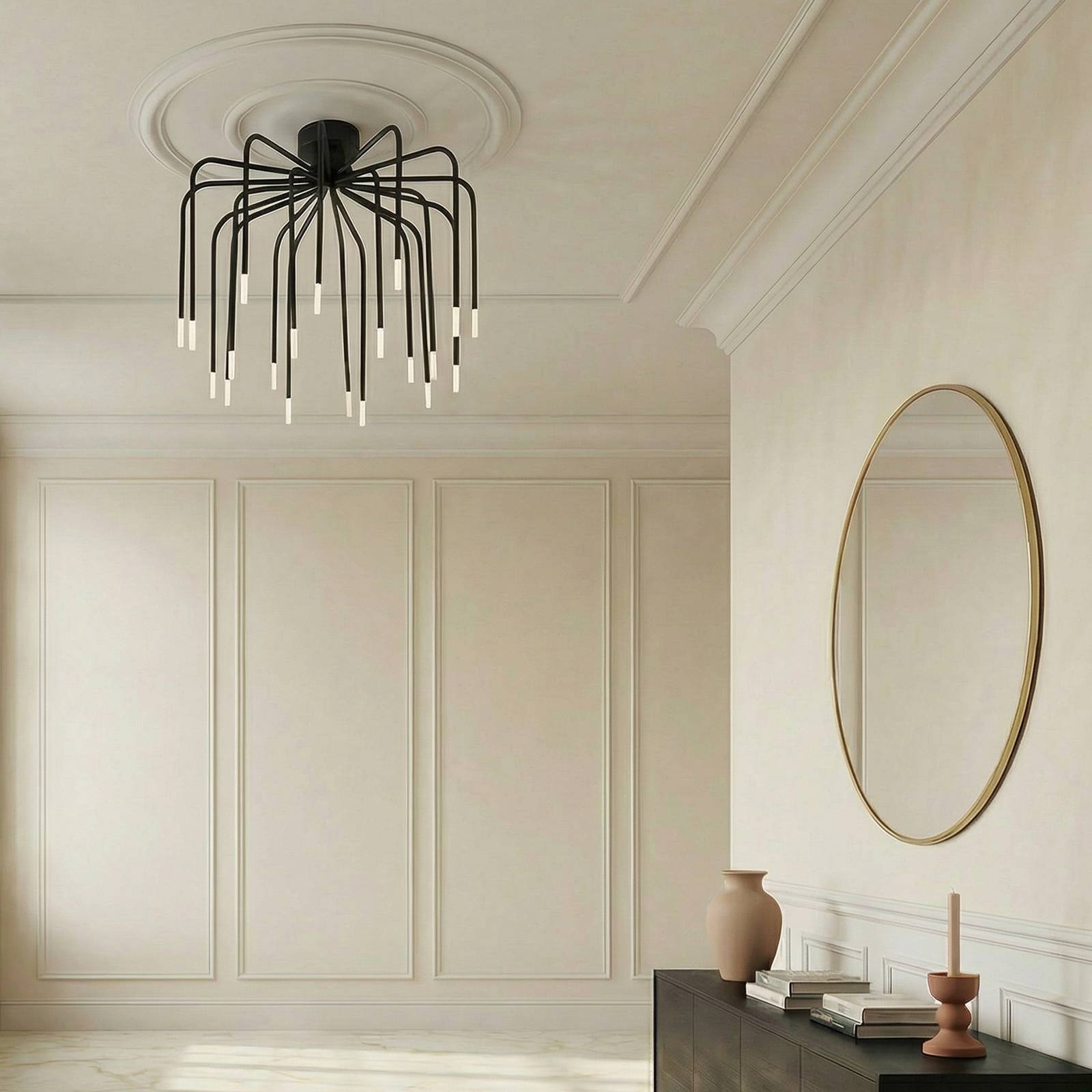 Lampa sufitowa LED Lucande Ariadne, Ø 57 cm, matowa czerń, 20-ramienna