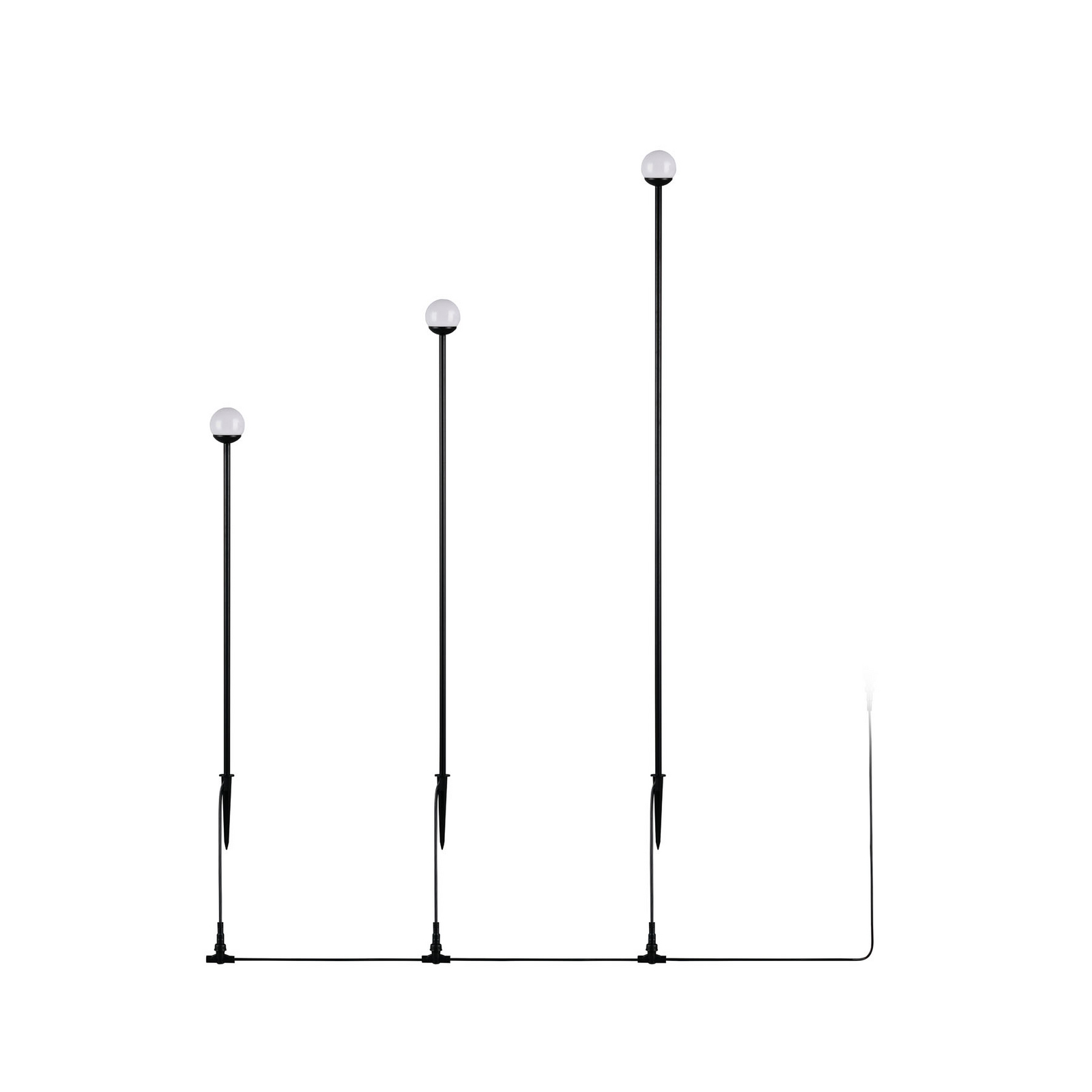 Lámpara LED con pica para suelo SCOOP, negra, 3 luces, IP44, enchufe Lámpara LED con pica para suelo SCOOP, negra, 3 luces, IP44, enchufe