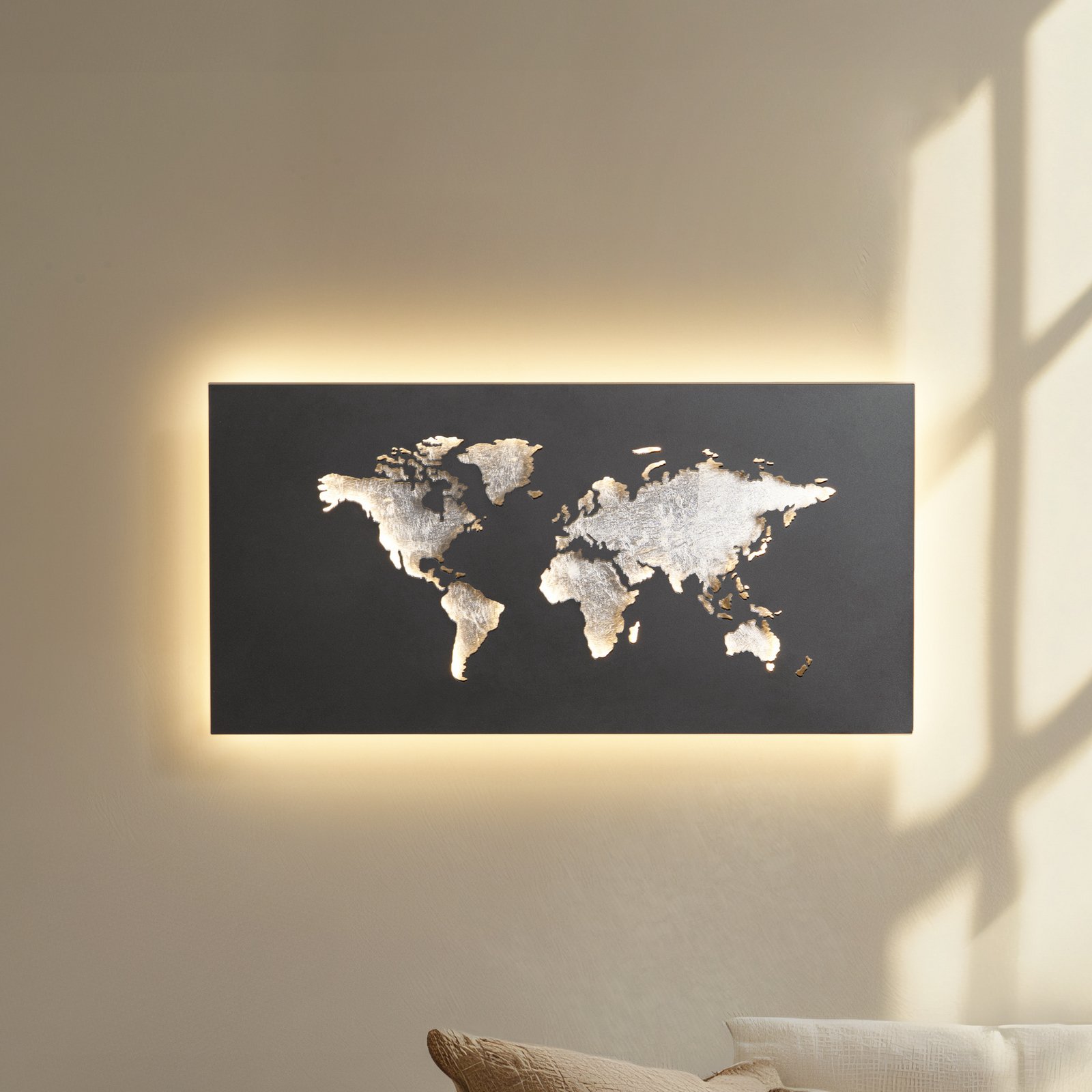 World LED wandlamp antraciet/zilver 60 cm x 30 cm - Lucande
