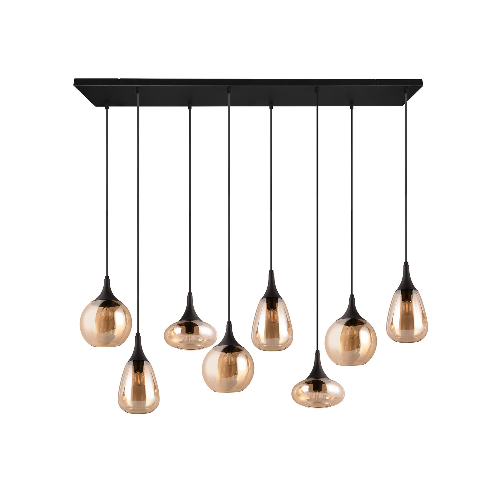 Hanglamp LUMINA, 8-lamps, zwart/oranje, glas