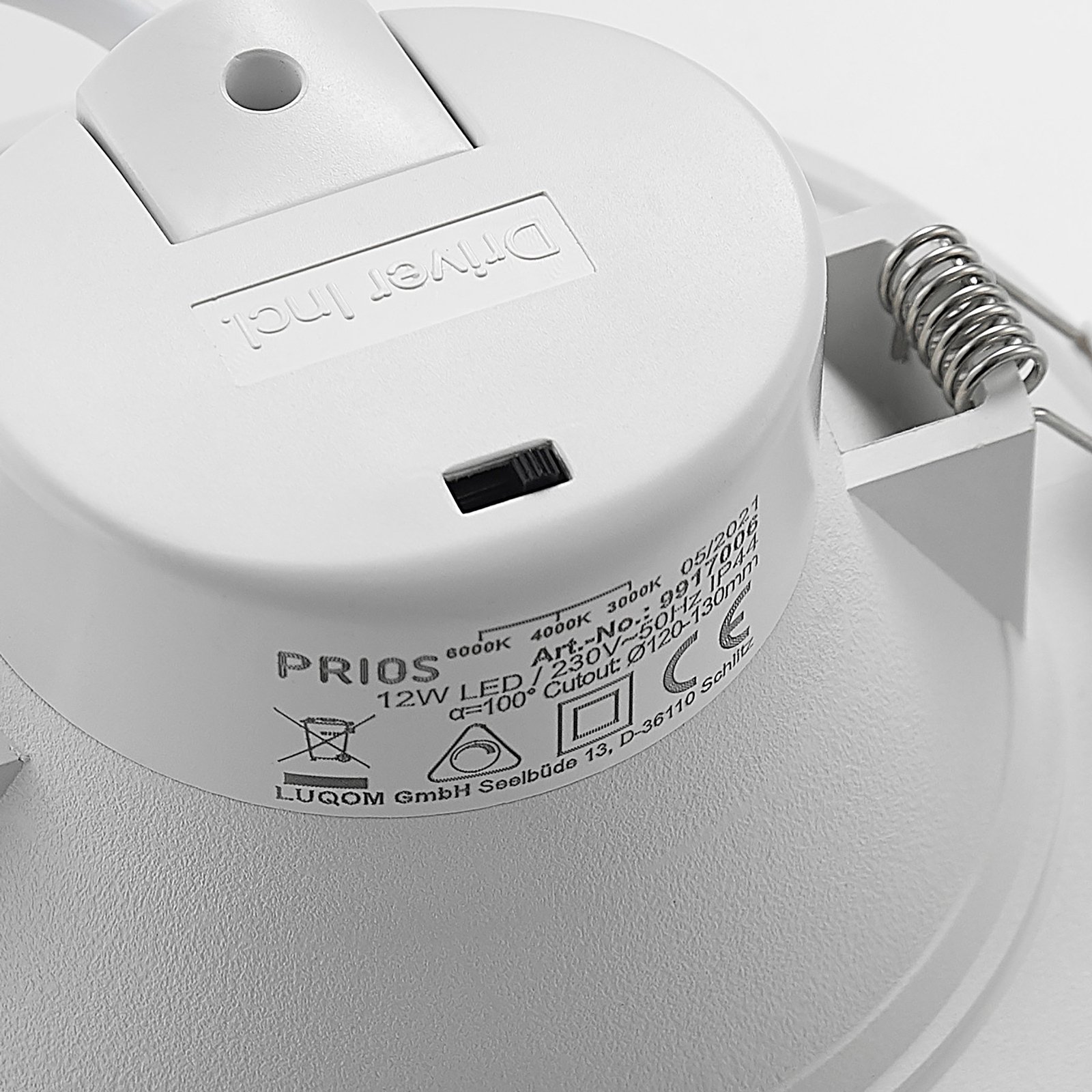 Prios LED vstavané bodové svietidlo Rida, 14,5 cm, 12 W, CCT, stmievateľné