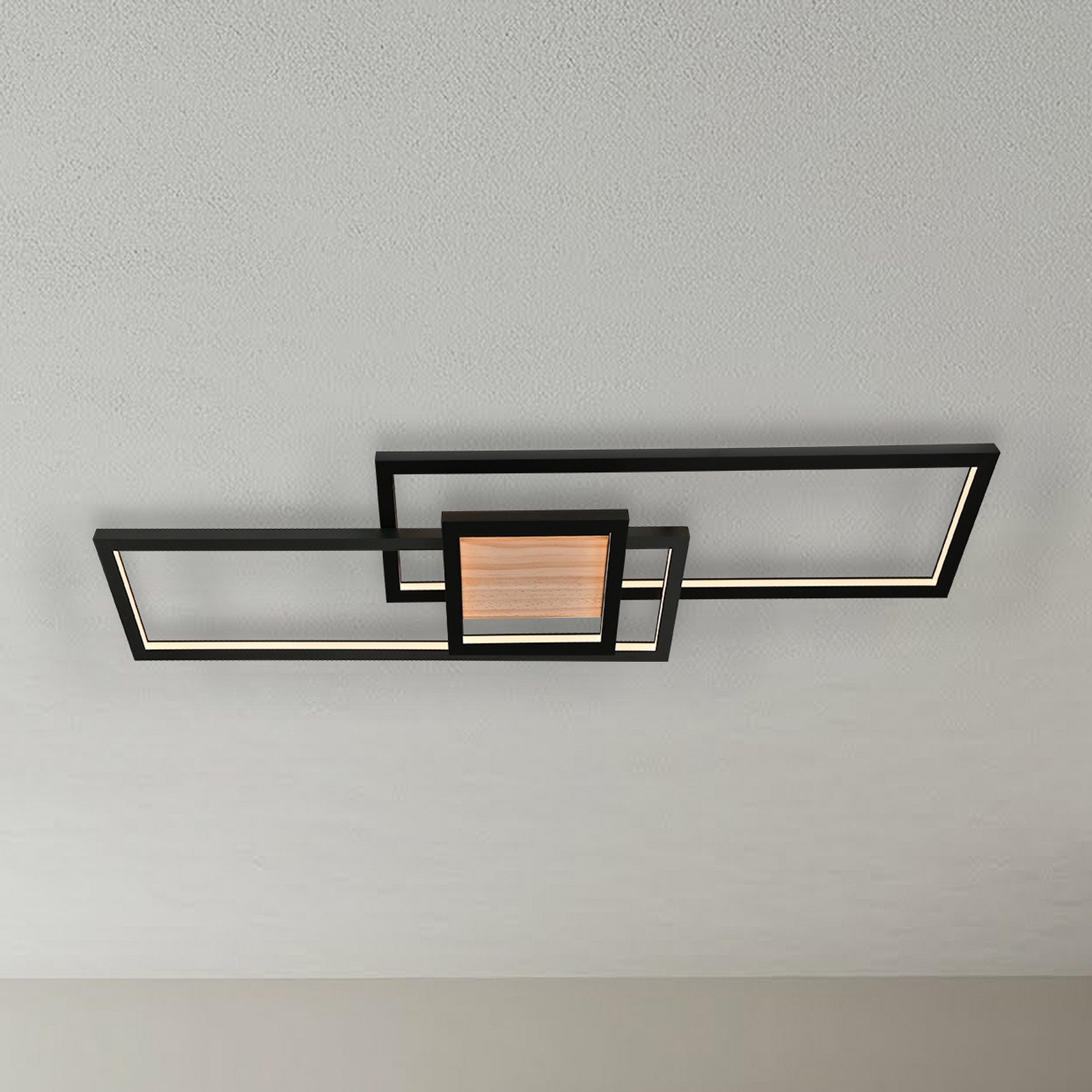 Lindby LED plafonieră LED Emiljan negru metal dimabil - Camera de zi / sufragerie - modern - negru nisip lemn deschis