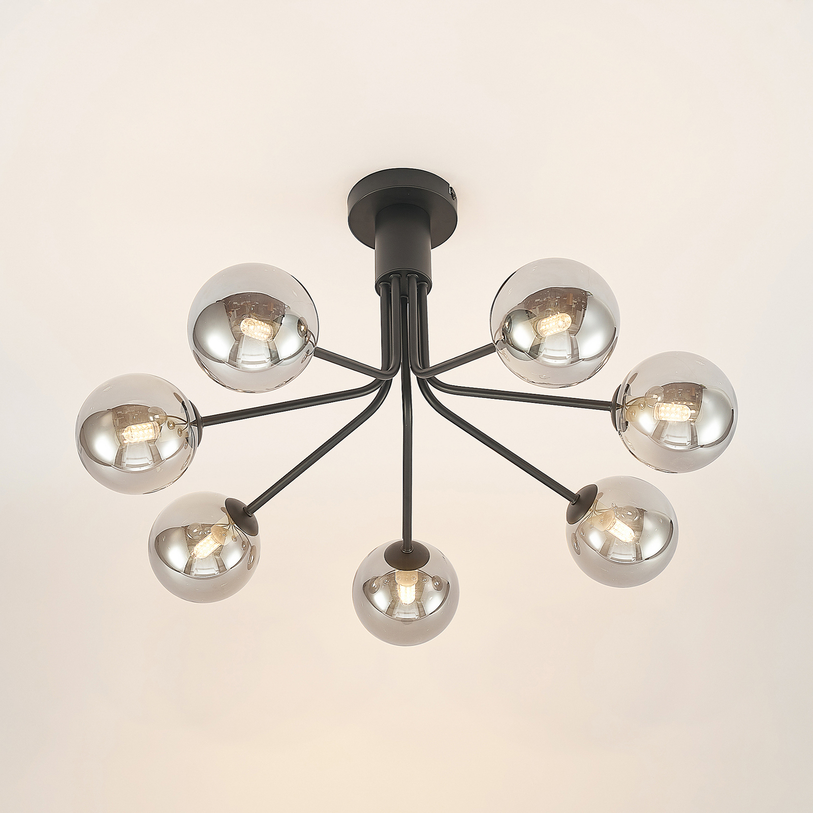 Lucande Wynona plafondlamp, 7-lamps, zwart