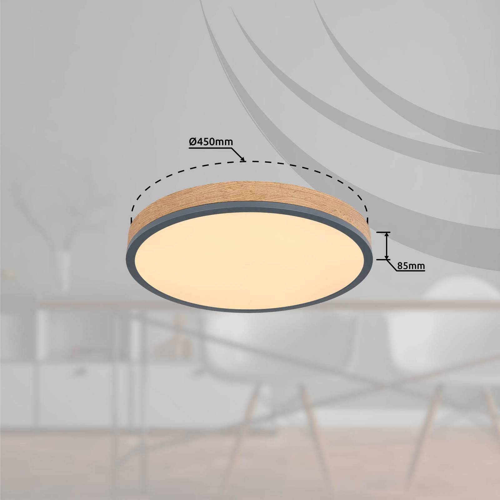 Lampa sufitowa LED Doro, Ø 45 cm, ciemny grafit/drewno, drewno, 830