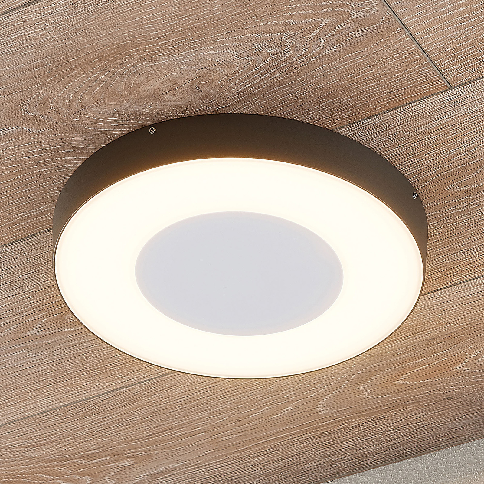 Lucande LED utend?rs taklampe Sora, rund - moderne utelampe tak - polykarbonat, trykkst?pt aluminium