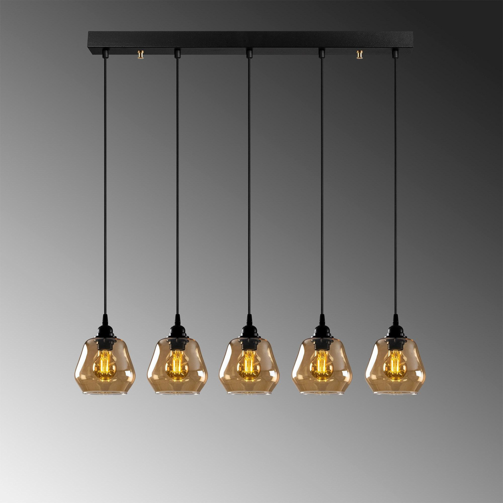 Hanging light Gold 033, gold-transparent glass, 5-bulb linear