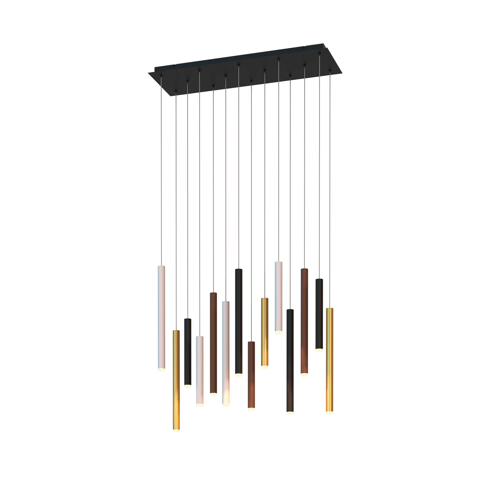 Suspension LED Cala, 14 flammes, longue, aluminium, fer