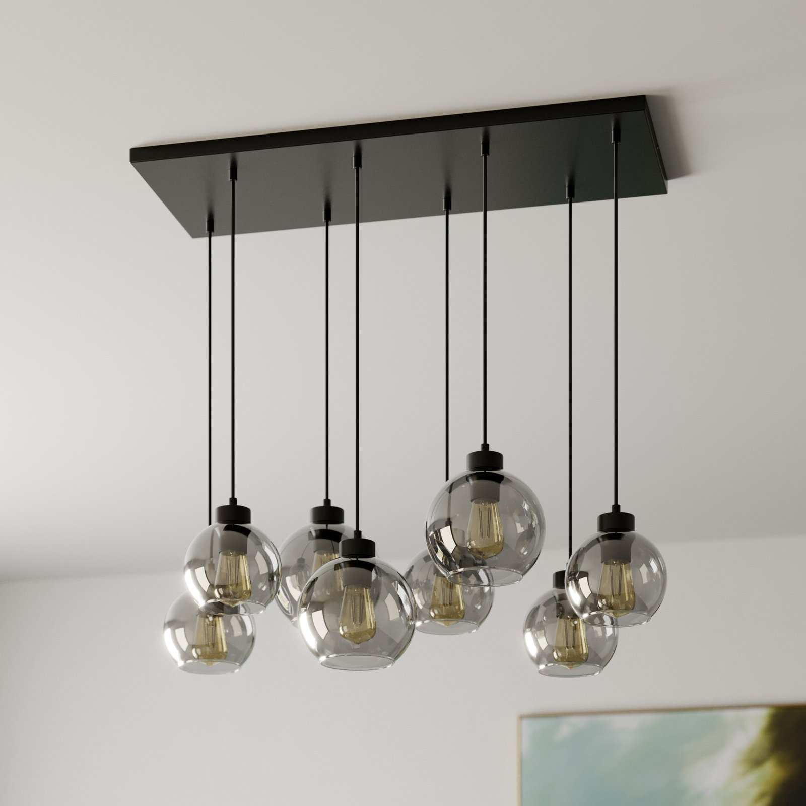 Cubus Hängelampe 95 cm lang8-flammig rauchgrau Glas