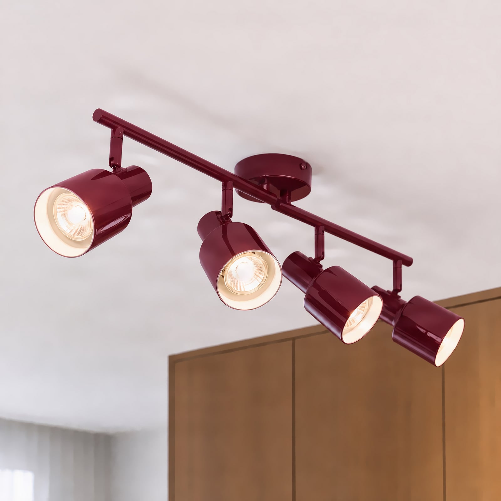 Downlight Lindby Ovelia, rojo oscuro, 80 cm, 4 luces, E27