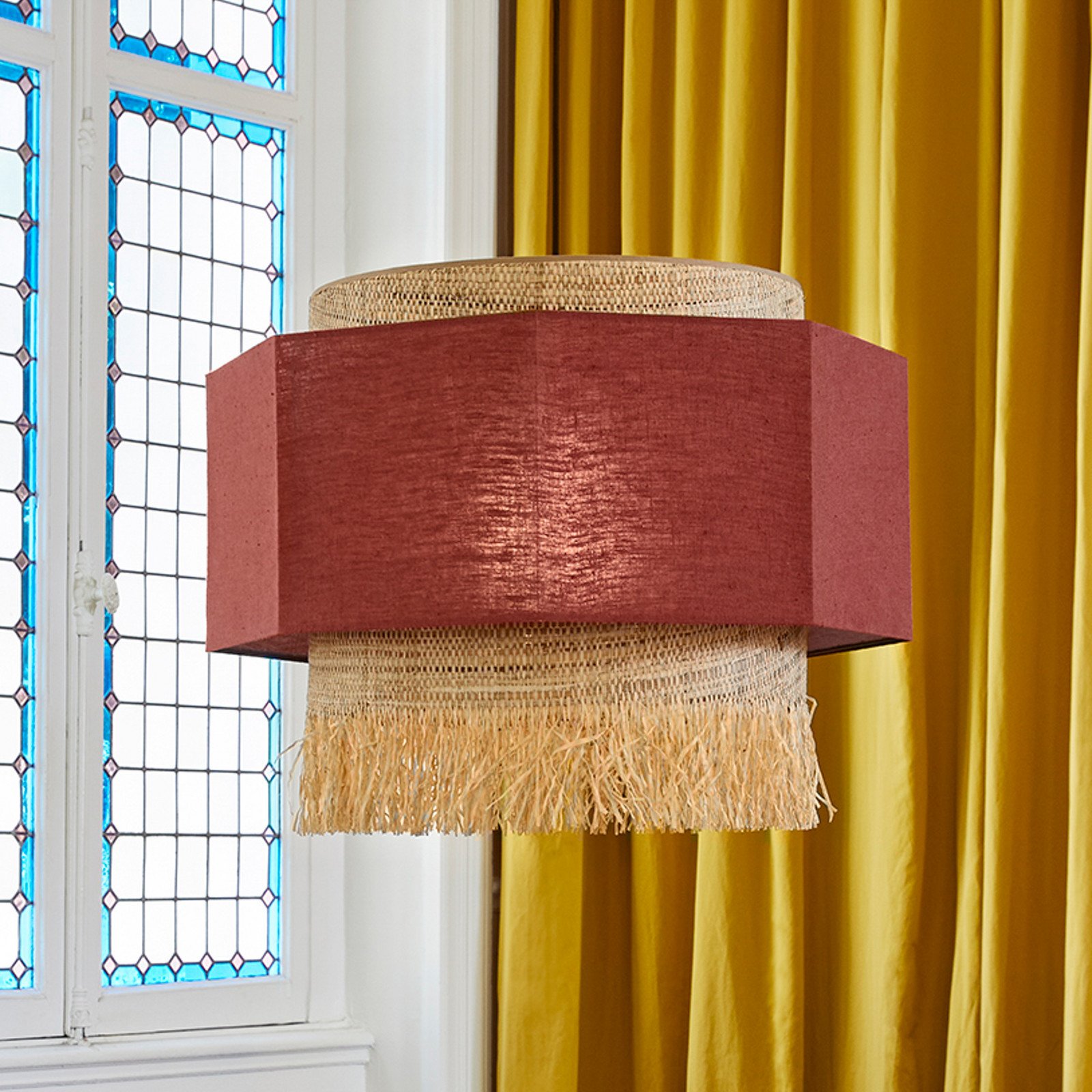 MARKET SET Lampă suspendată Marrakech 60x46cm massala - Camera de zi / sufragerie - design - roșu massala bej natural - Țesătură / Textil
