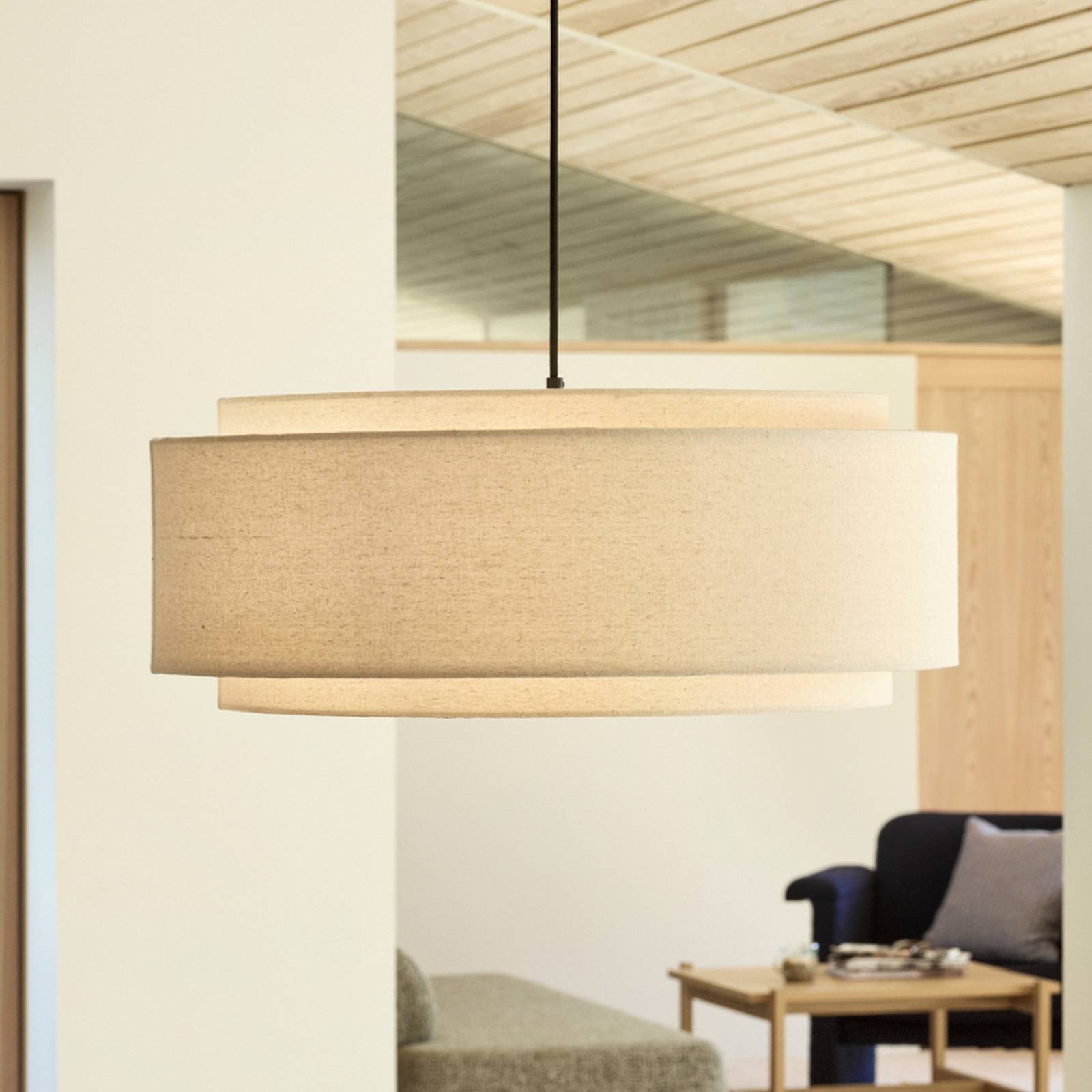 Hübsch hanglamp Sable, zandkleurig, Ø 60 cm, textiel