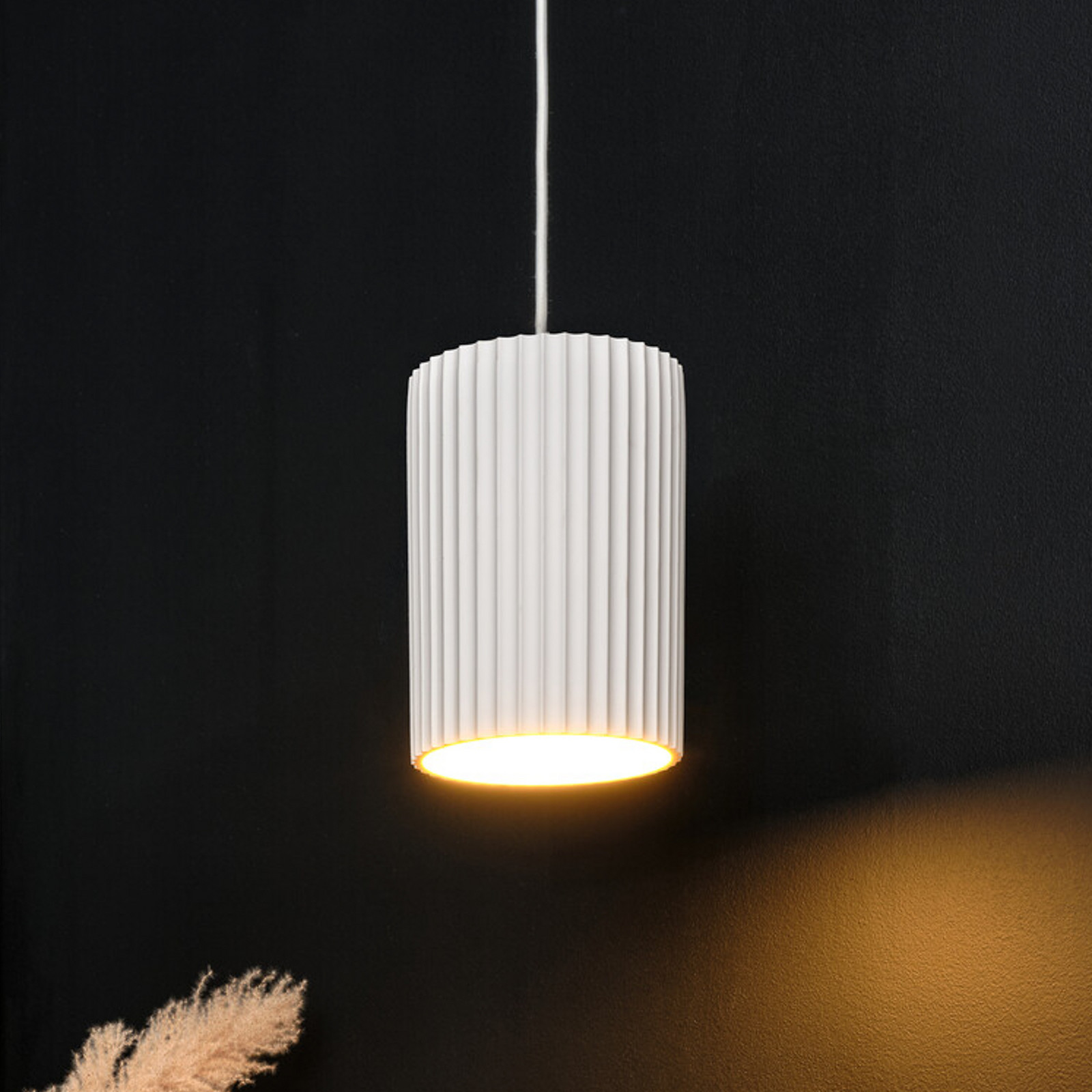 Lampă suspendată OSRAM Decor Plaster Routes Tube albă gips E27 - Camera de zi / sufragerie - Tencuială / Argilă