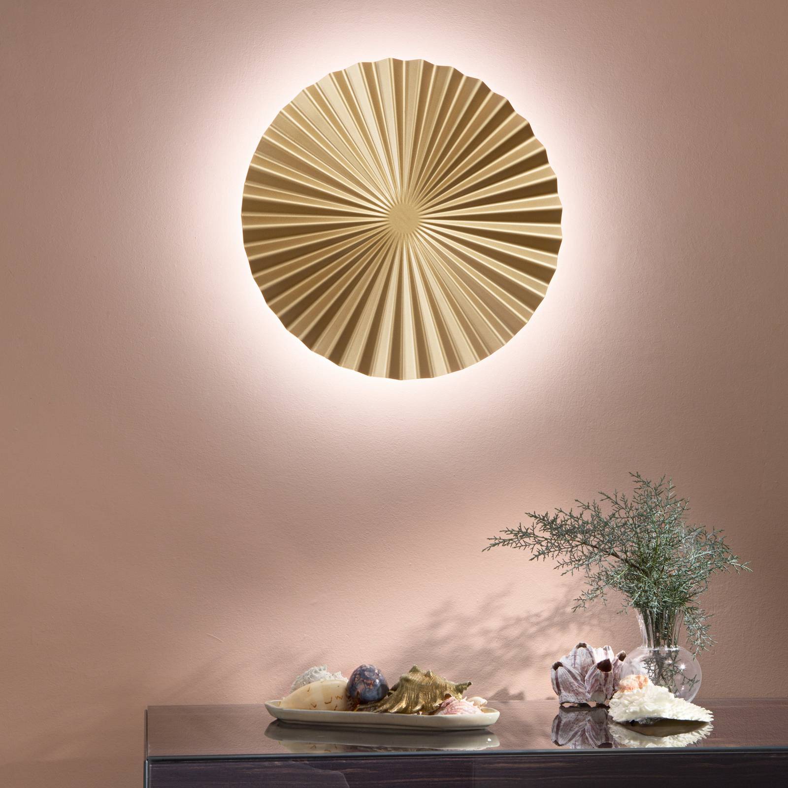 Luce Ambiente Design LED-vägglampa Anadara, guldfärgad, Ø 50 cm, metall, CCT