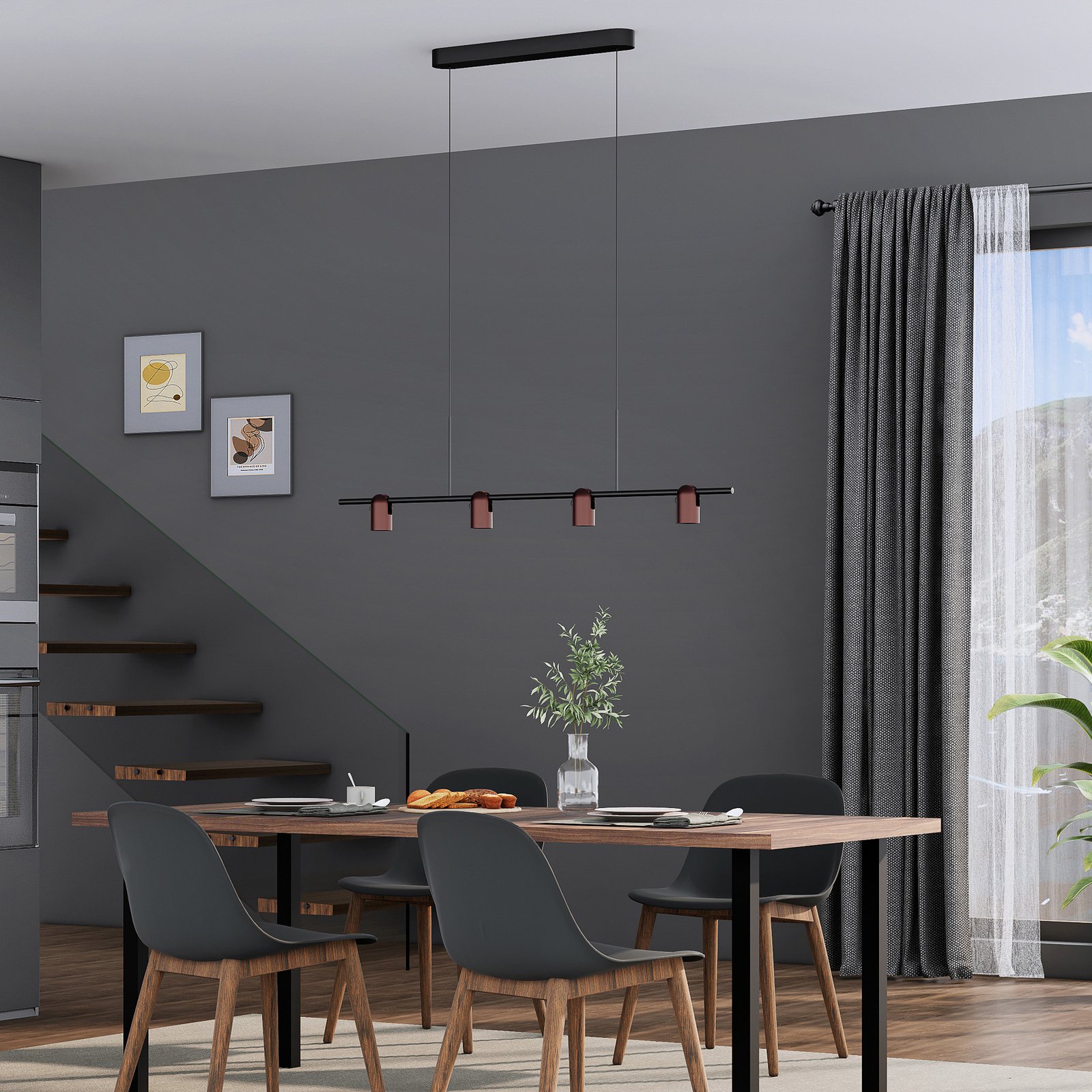 Molto Luce Suspension Nuun PD, noir/marron café, 4 lampes