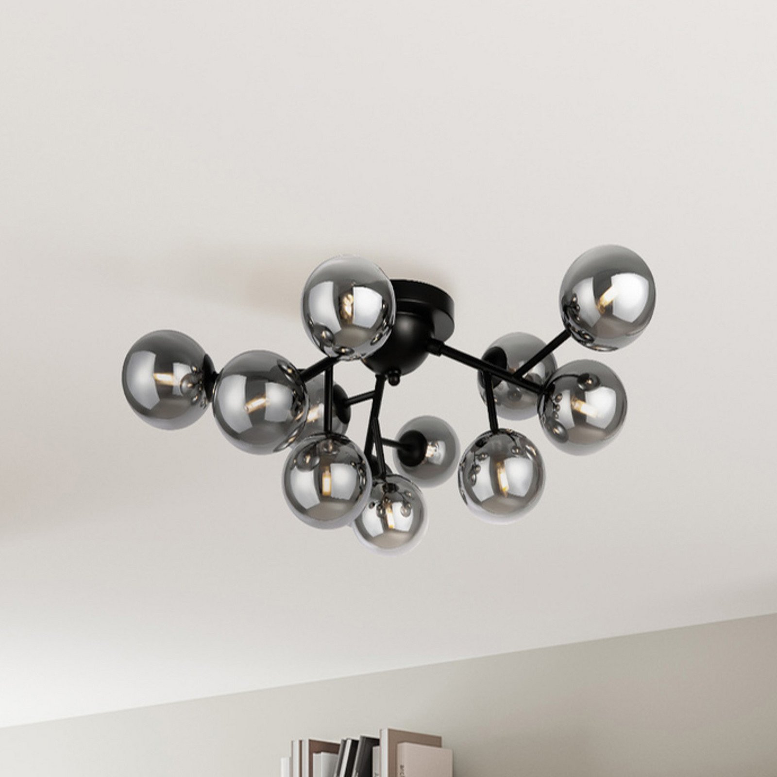 Maytoni plafonieră Dallas negru/gri fumuriu 12 becuri - Camera de zi / sufragerie - modern - negru gri fumuriu - Sticlă