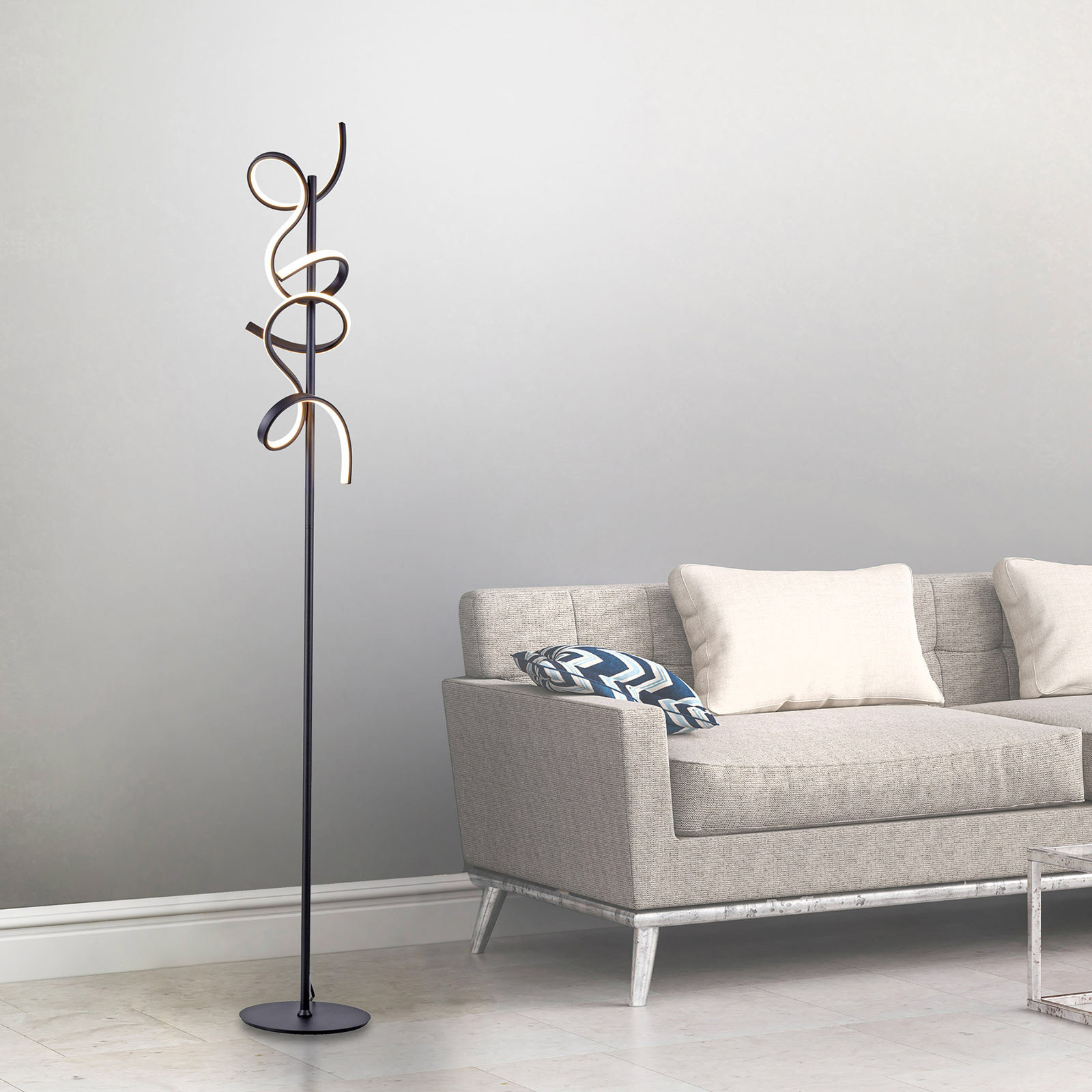 Curls LED floor lamp, black, dimmable