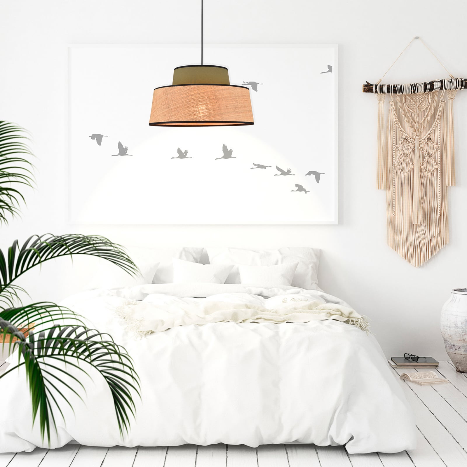 Żyrandol Mallorca, kolor khaki/naturalny, średnica 38 cm, tkanina/liana Żyrandol Mallorca, kolor khaki/naturalny, średnica 38 cm, tkanina/liana