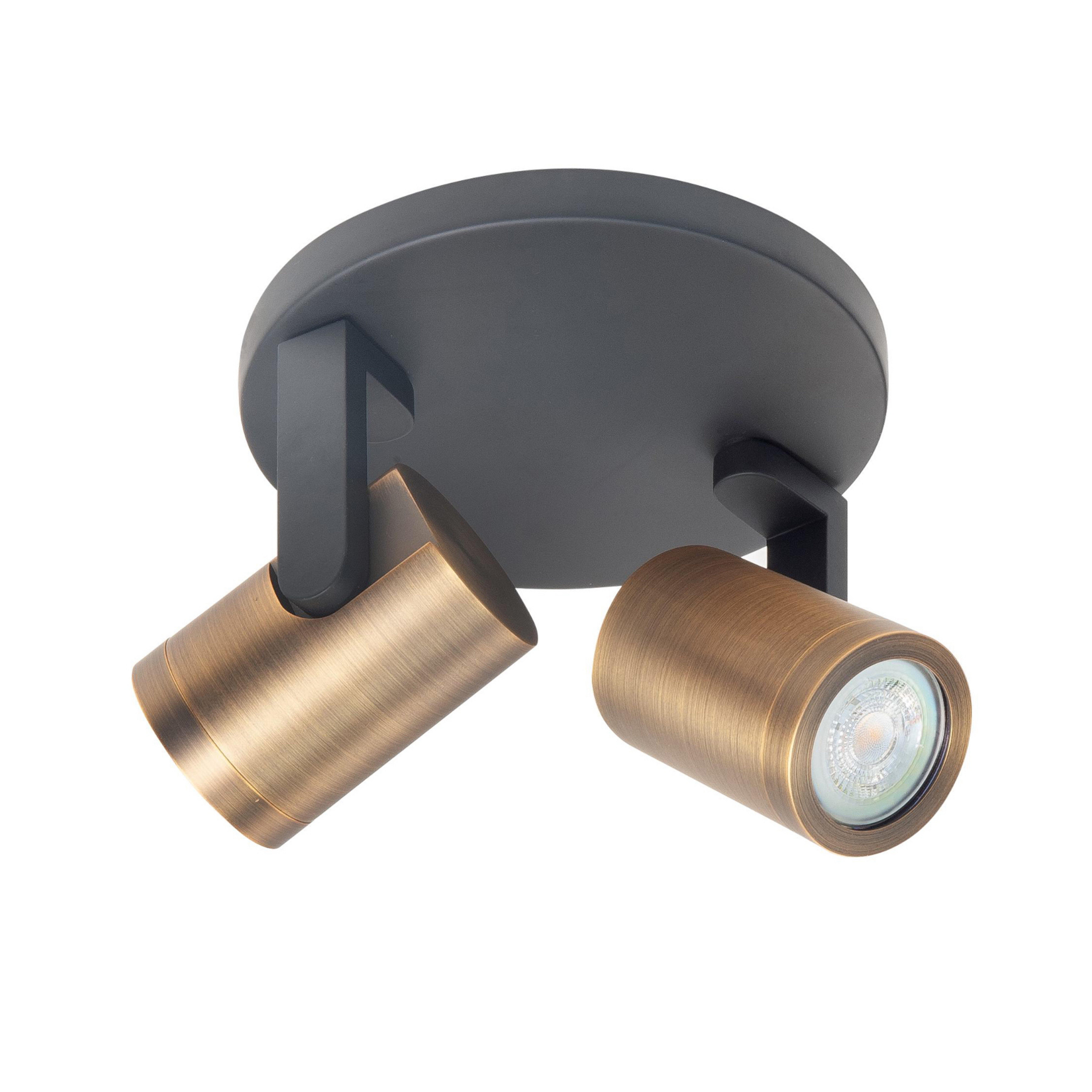 Faretto da soffitto Halo, nero/ottone brunito Ø 17 cm a 2 luci.