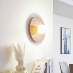 Lindby wall light Zain, wood colour/white, glass, Ø 33 cm, G9